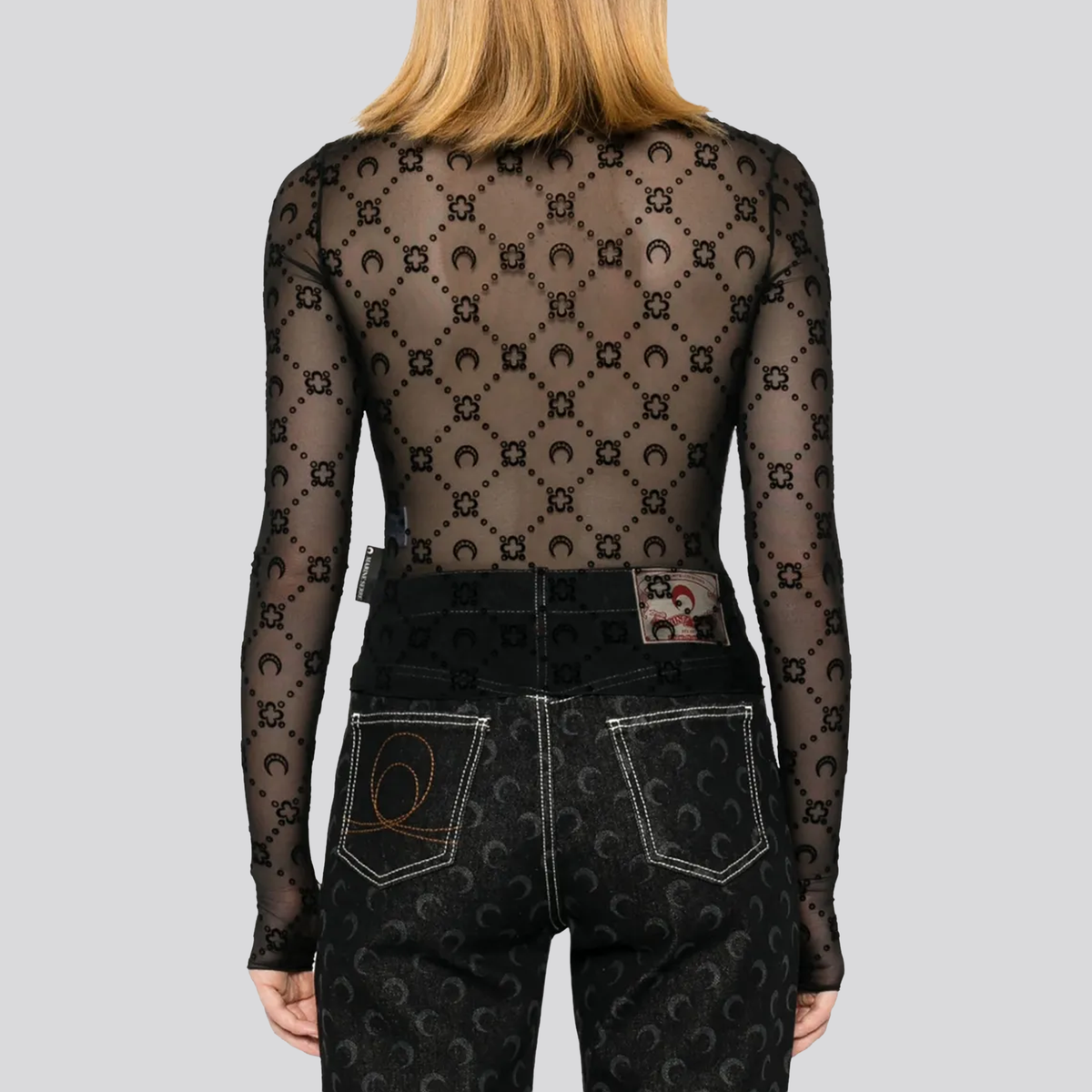 Top Negro Marine Serre Monogram Mesh Flock