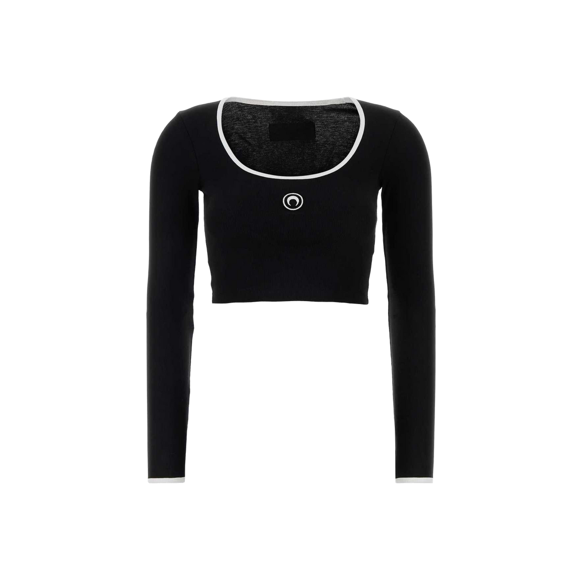 Top Cropped Negro - Blanco Marine Serre Moon Logo Manga Larga