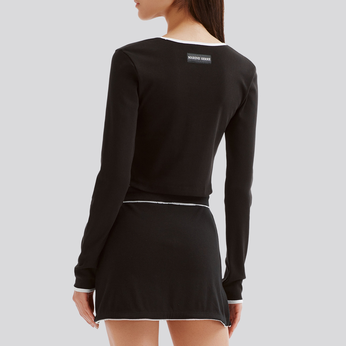 Top Cropped Negro - Blanco Marine Serre Moon Logo Manga Larga