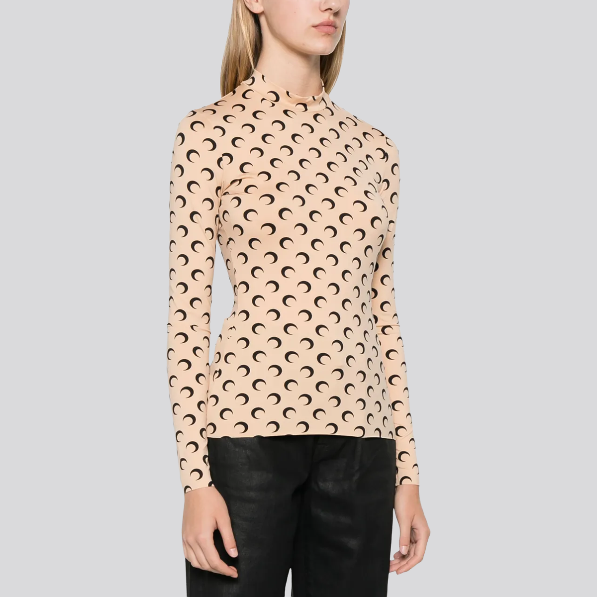 Top Beige Marine Serre Moon Printed Highneck Manga Larga