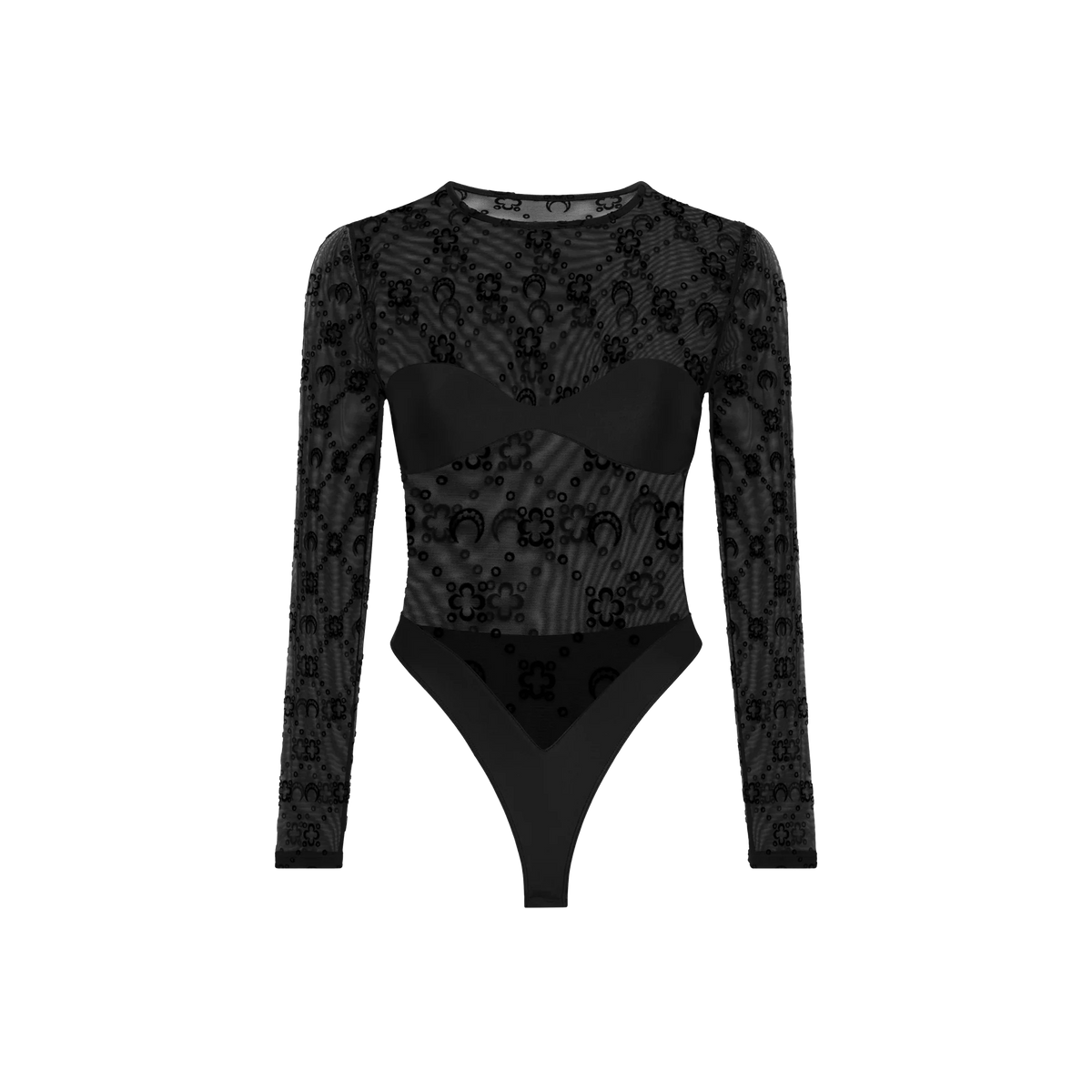 Body Negro Marine Serre Monogram Mesh Flock Manga Larga