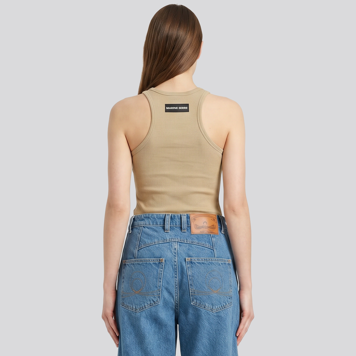 Top Beige Marine Serre Moon Logo Ribbed