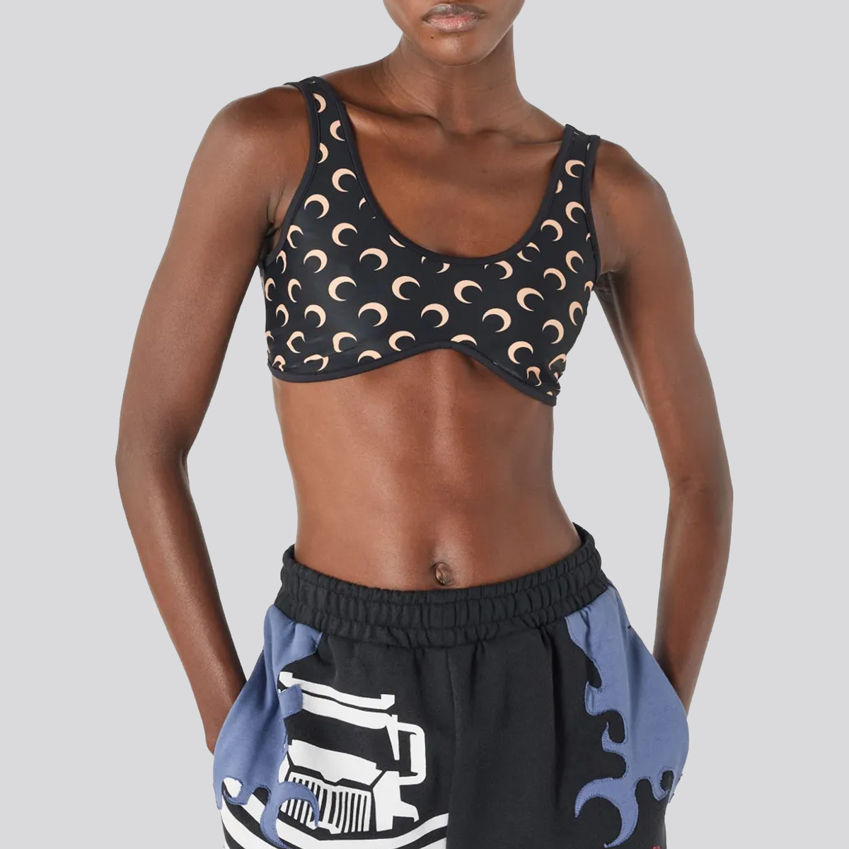 Top Bra Negro Marine Serre Moon Printed
