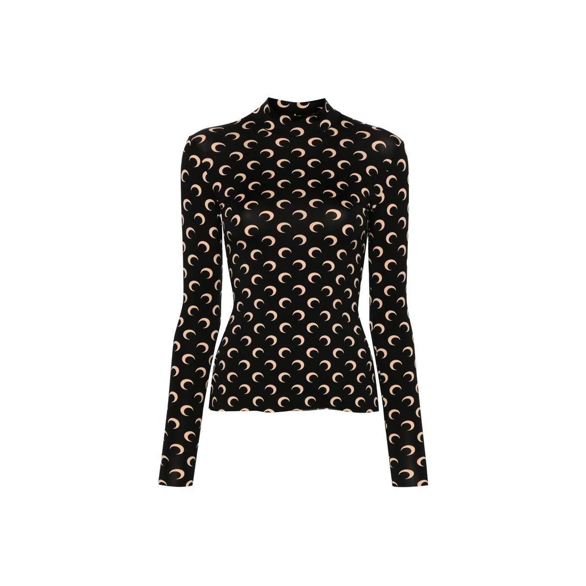 Top Negro Marine Serre Moon Printed Highneck Manga Larga