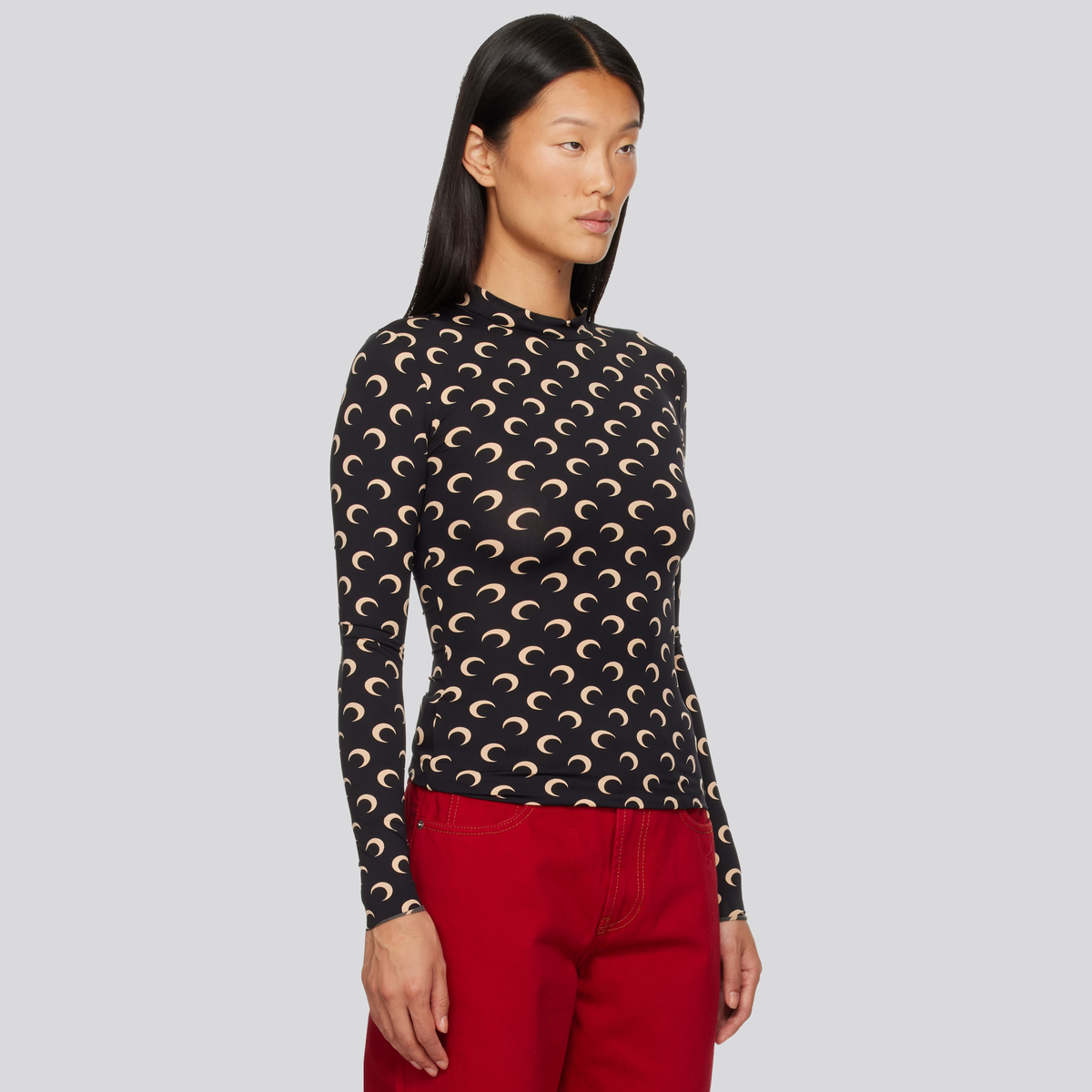 Top Negro Marine Serre Moon Printed Highneck Manga Larga