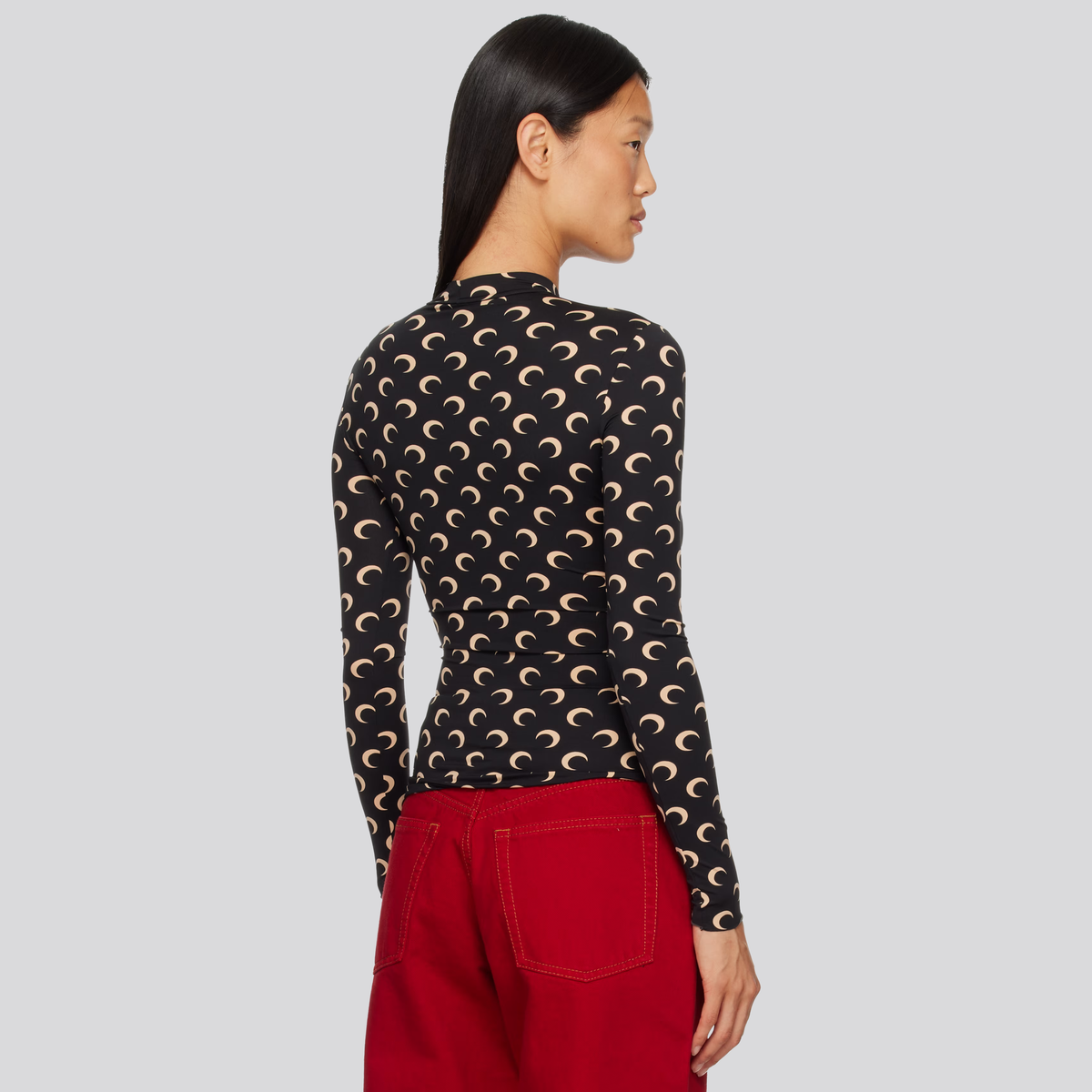 Top Negro Marine Serre Moon Printed Highneck Manga Larga