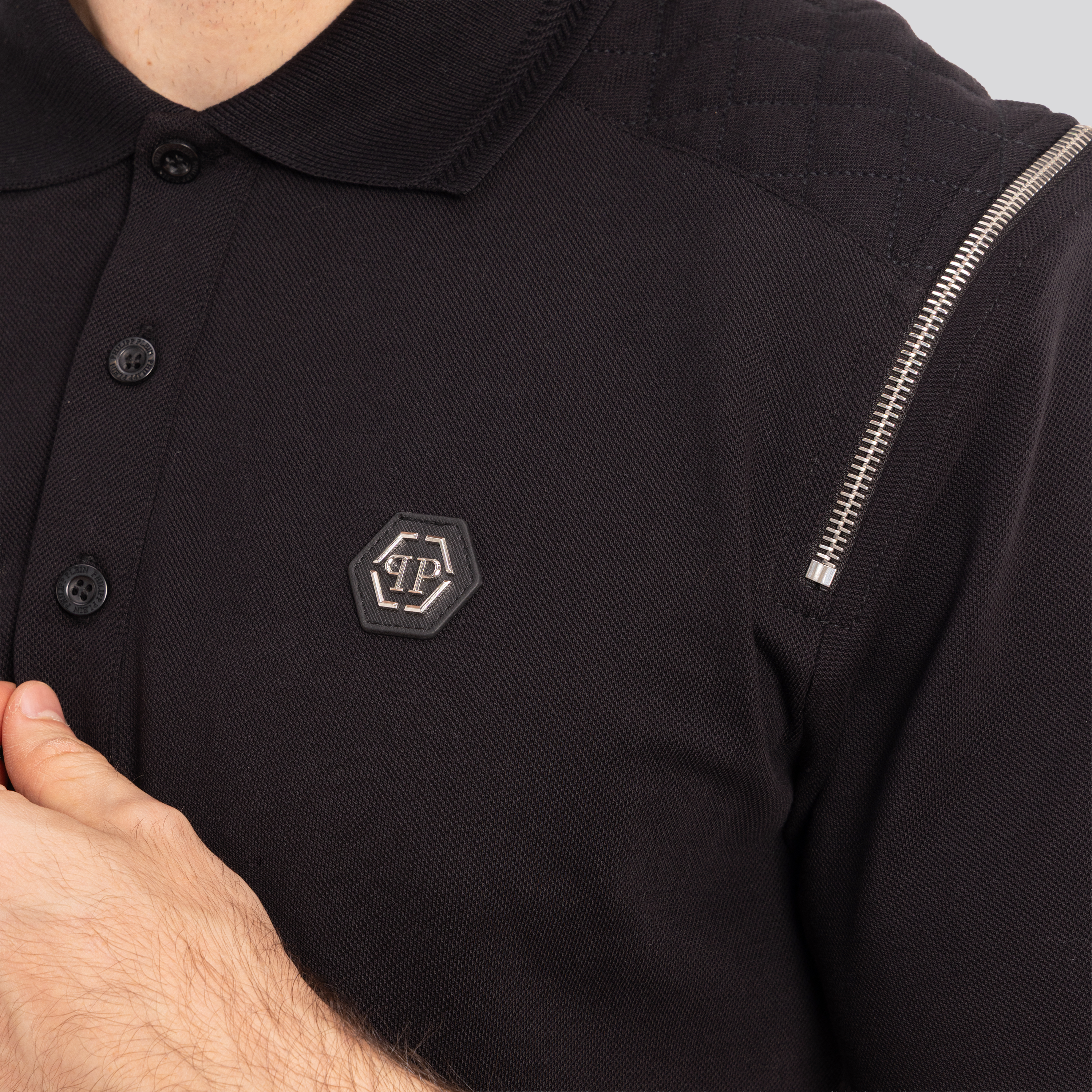Camiseta Tipo Polo Negra Philipp Plein Zip Sleeves