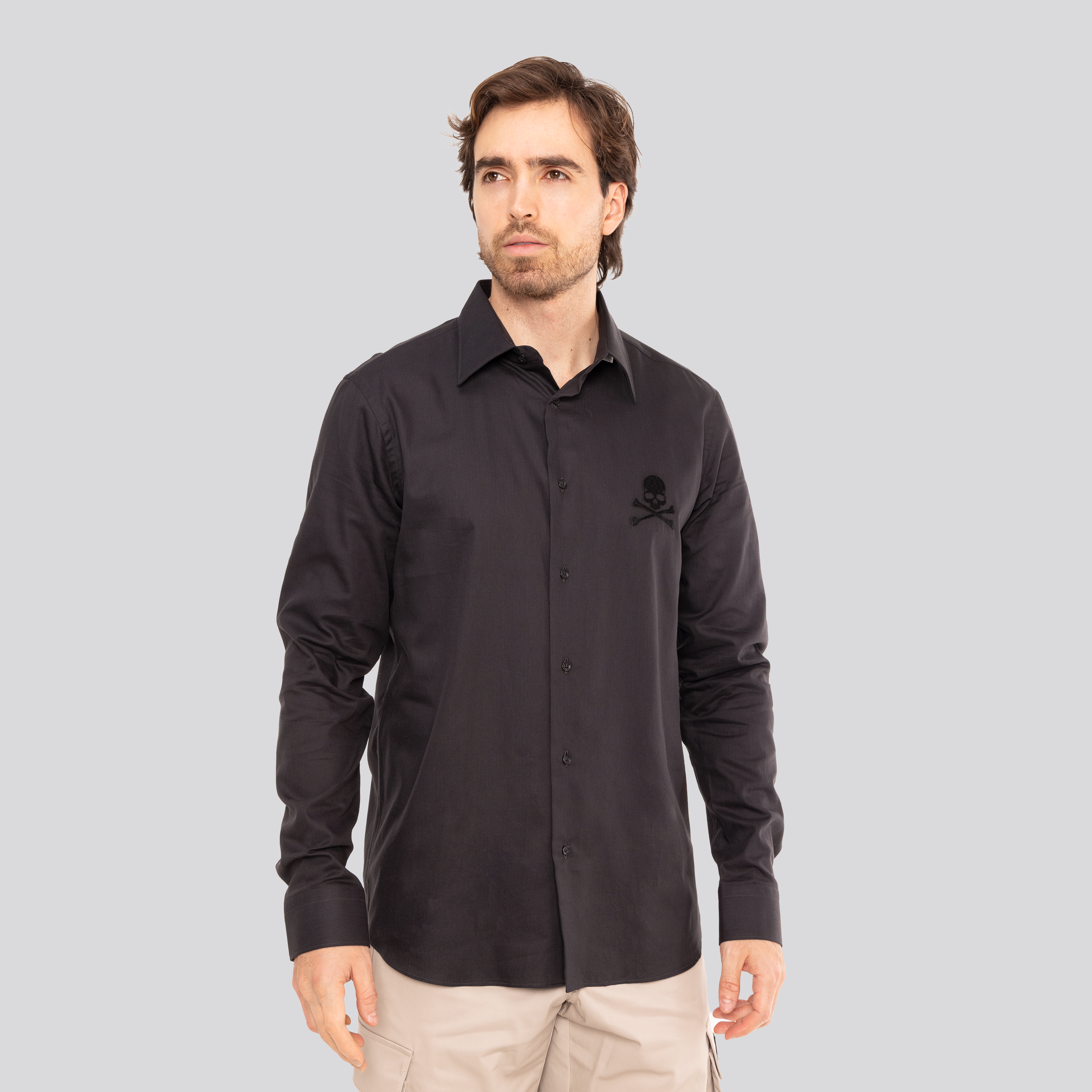 Camisa Negra Philipp Plein Herringbone