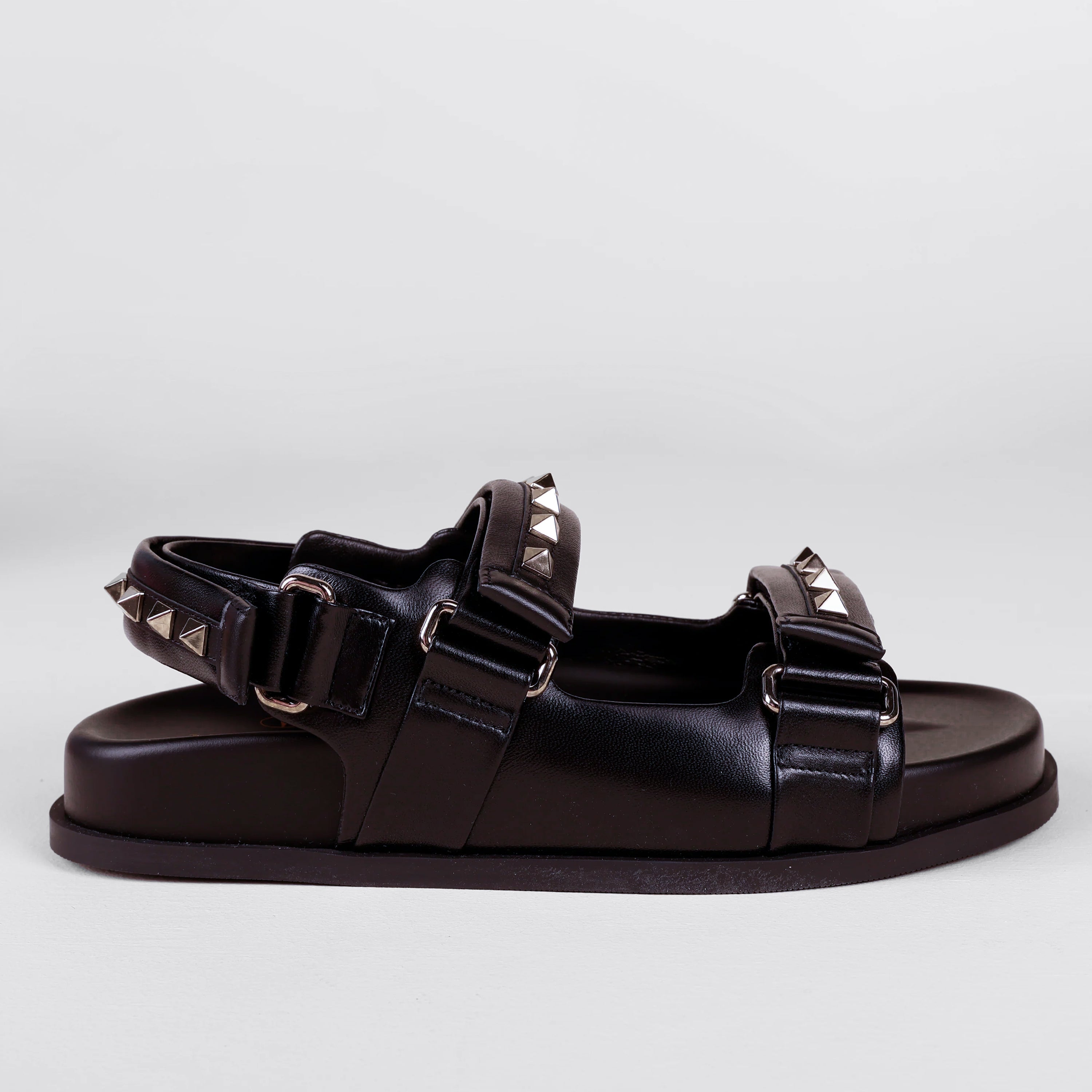 Sandalias Negras Valentino Rockstud Leather Touch-Strap