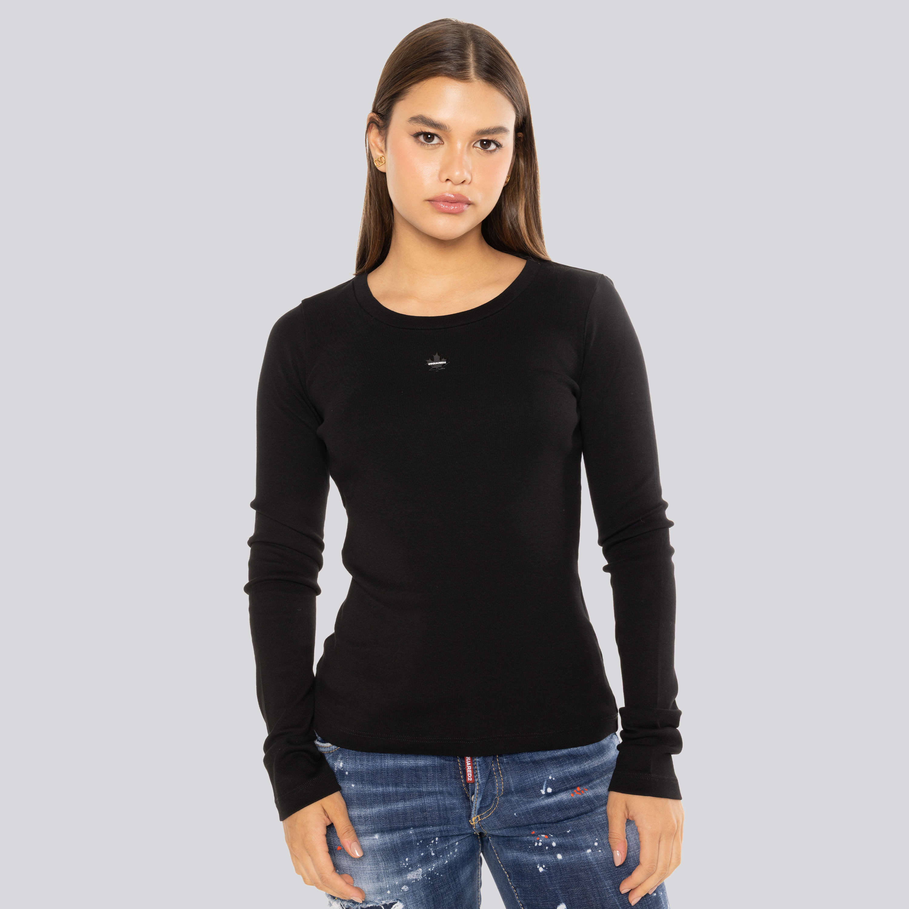 Top Negro Dsquared2 Mini Leaf Long Sleeves