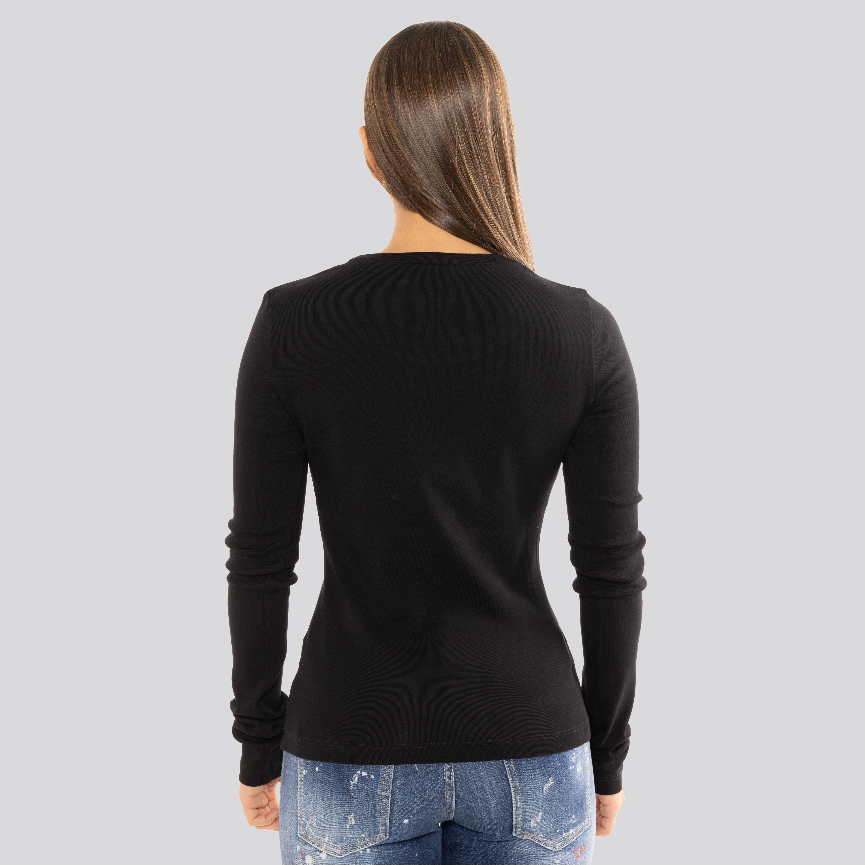 Top Negro Dsquared2 Mini Leaf Long Sleeves