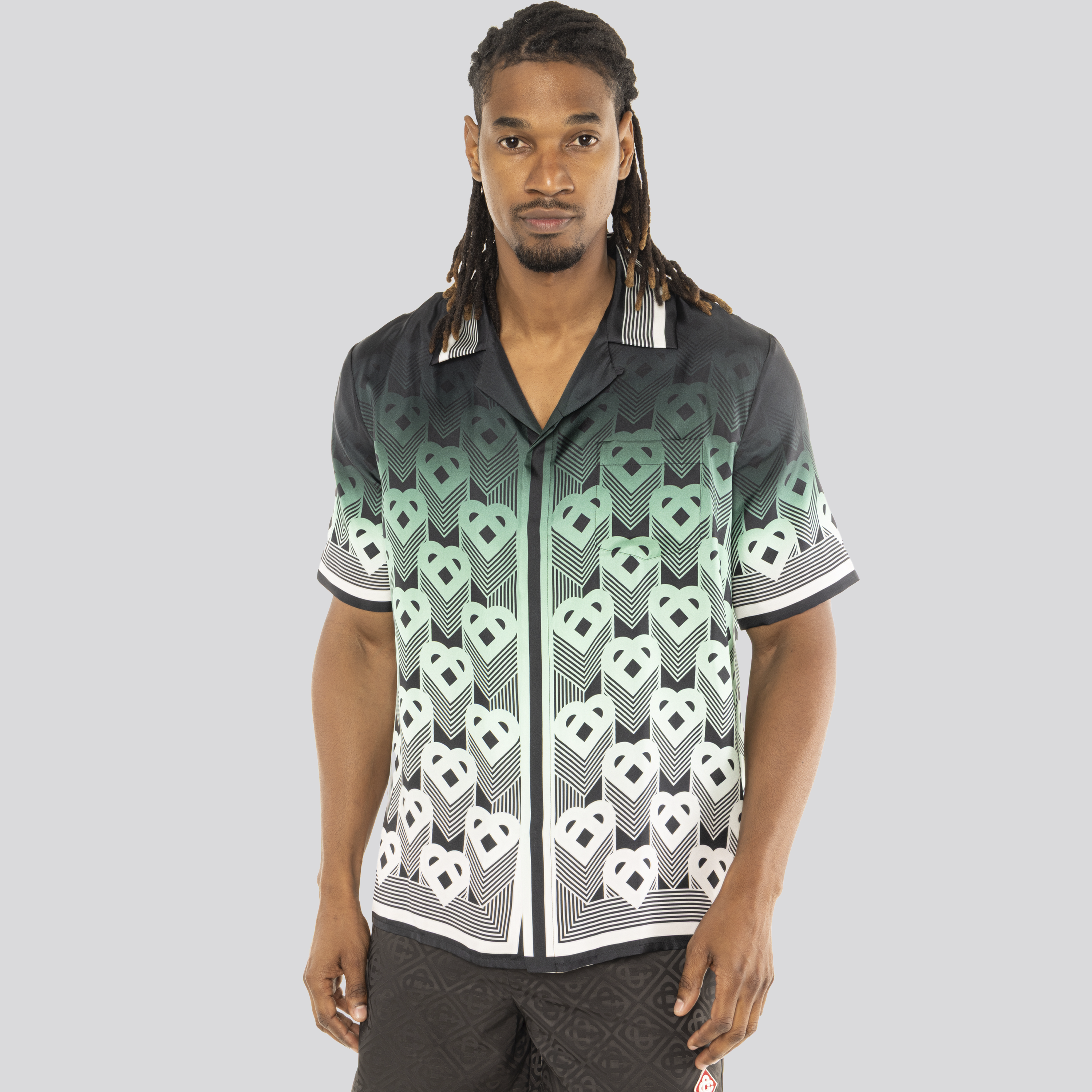 Camisa Verde Casablanca Cuban Collar Monogram