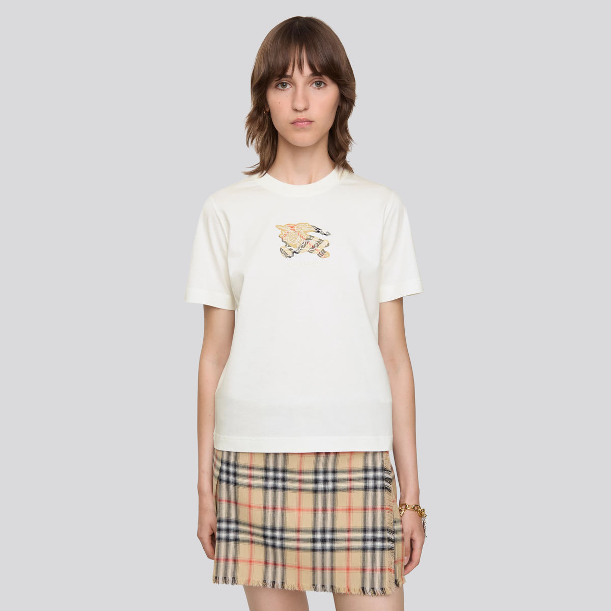 Camiseta Blanca Burberry Horse Knight Check