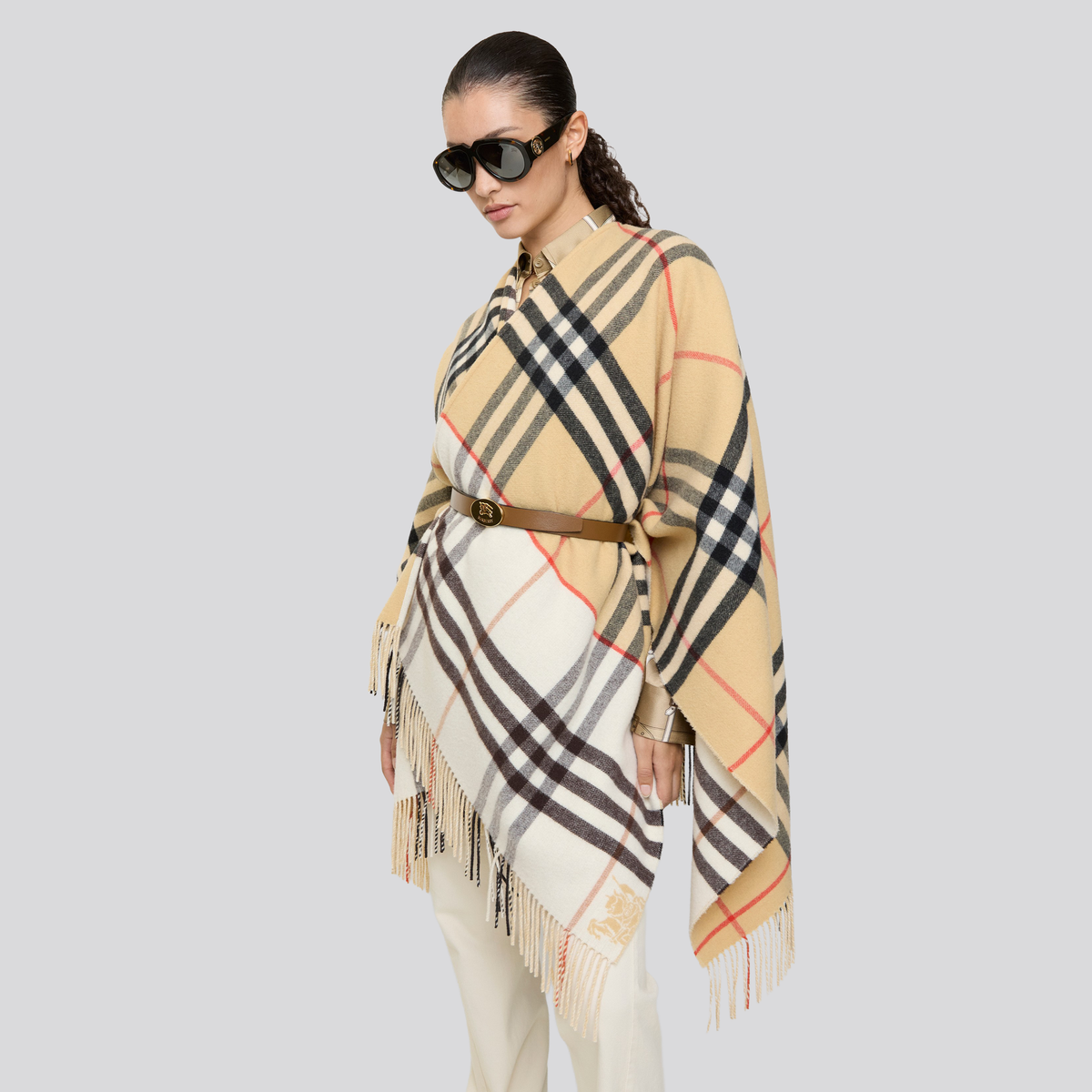 Bufanda Capa Beige Burberry Contrast Check Cashmere