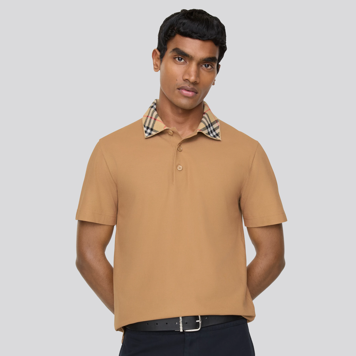 Camiseta Tipo Polo Beige Burberry Vintage Check Neck