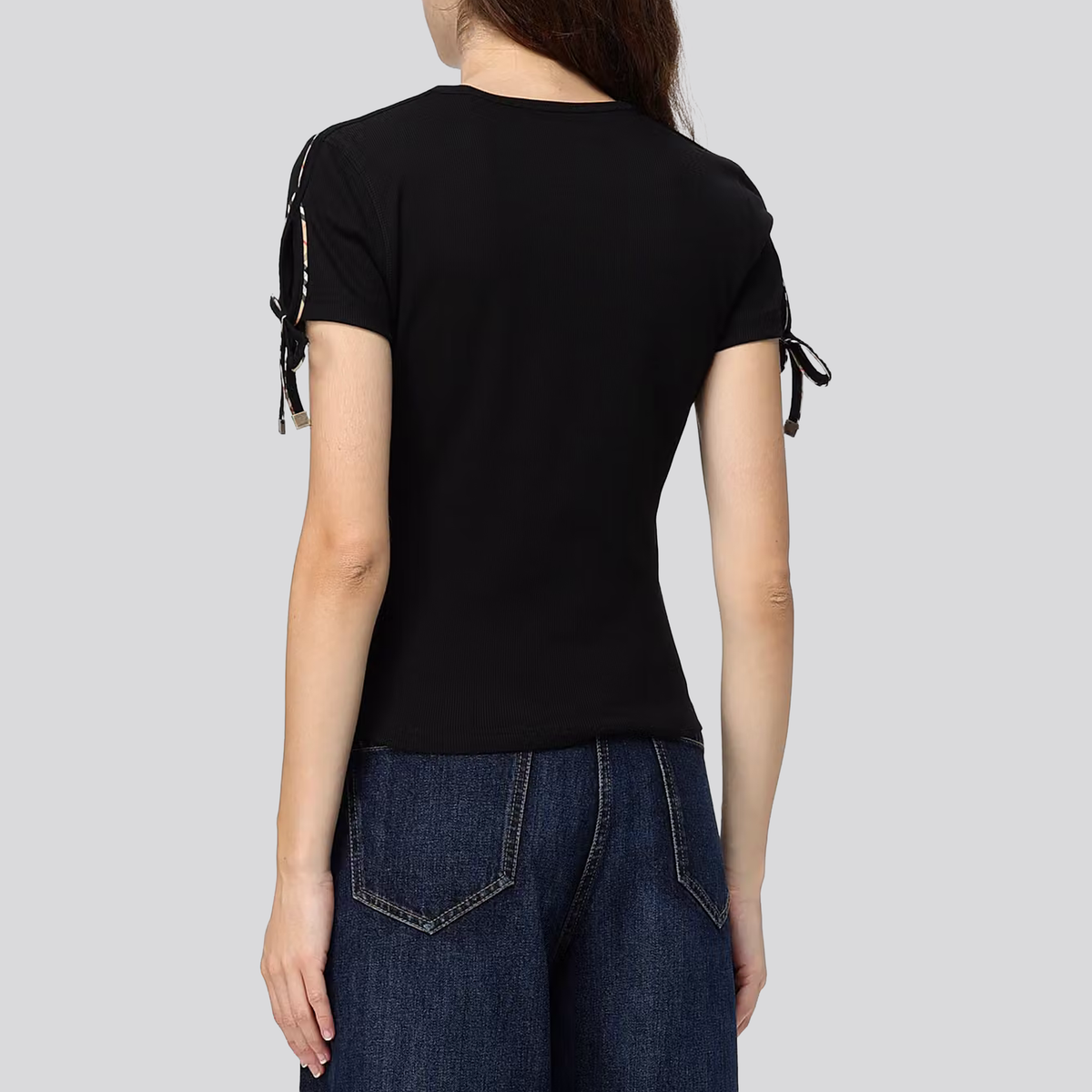 Camiseta Negra Burberry Cropped Check Trim