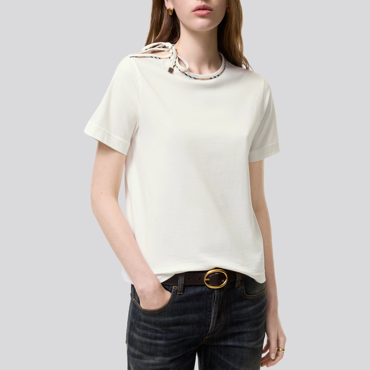 Camiseta Blanca Burberry Check Trim