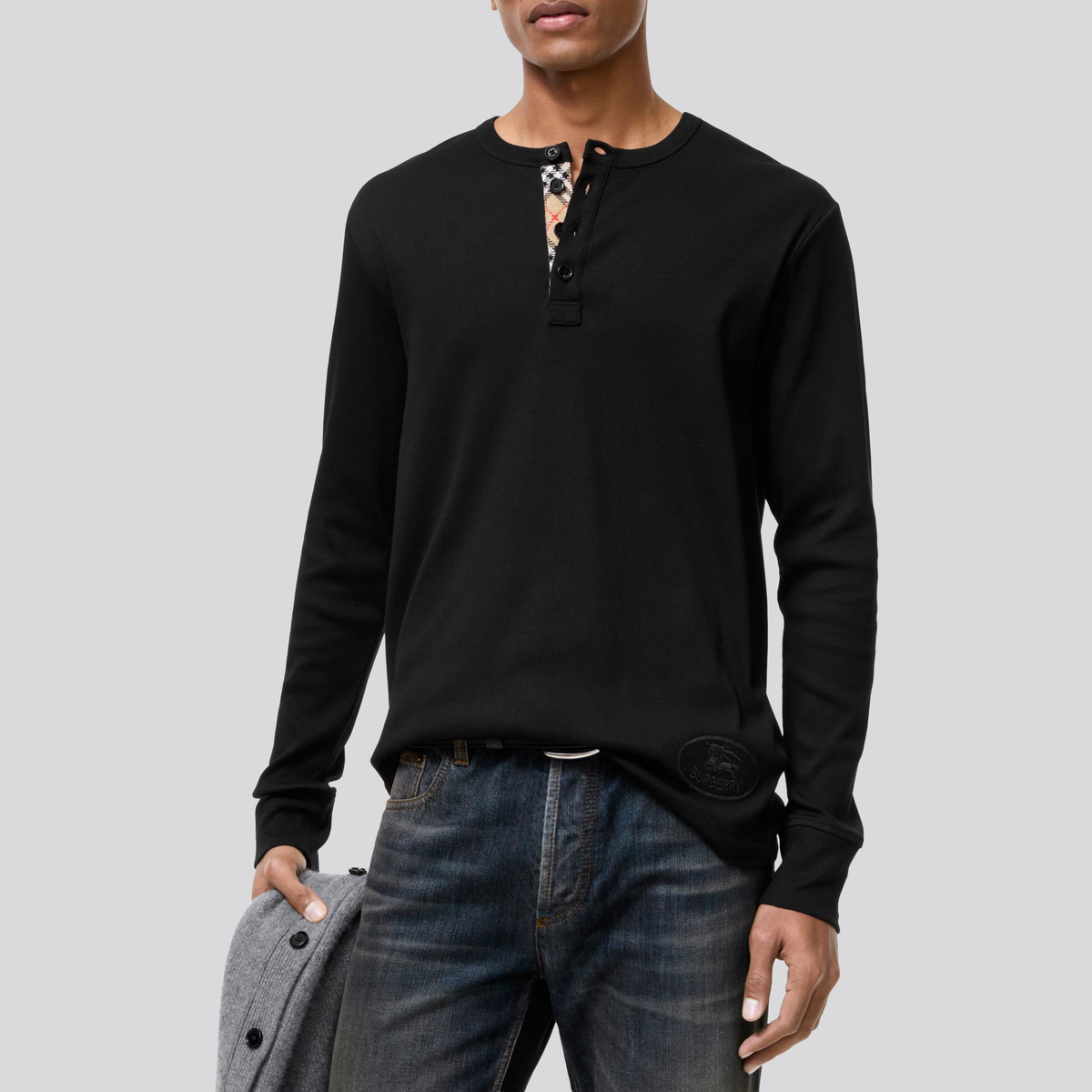 Camiseta Tipo Polo Negra Burberry Manga Larga