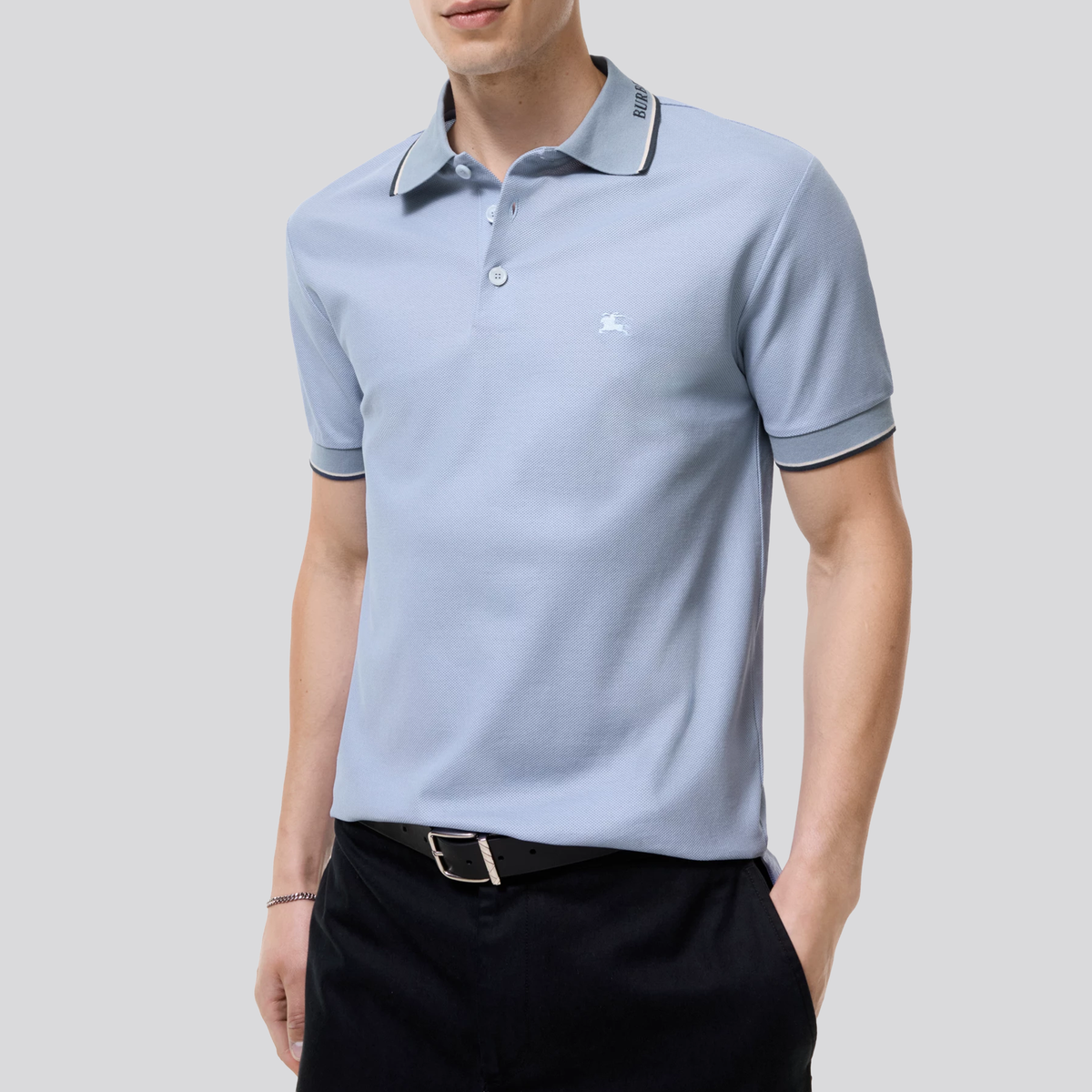 Camiseta Tipo Polo Azul Burberry Neck Logo