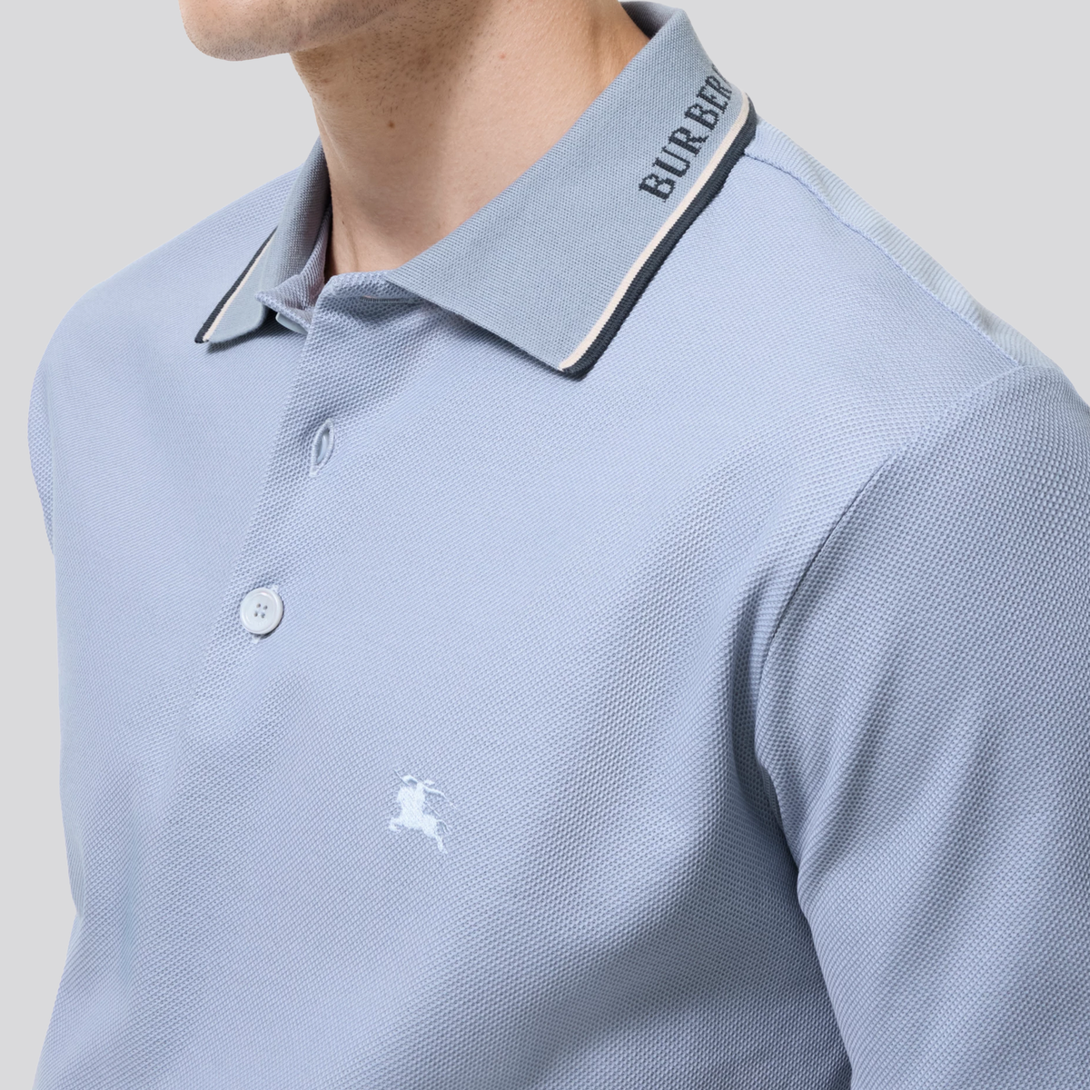 Camiseta Tipo Polo Azul Burberry Neck Logo