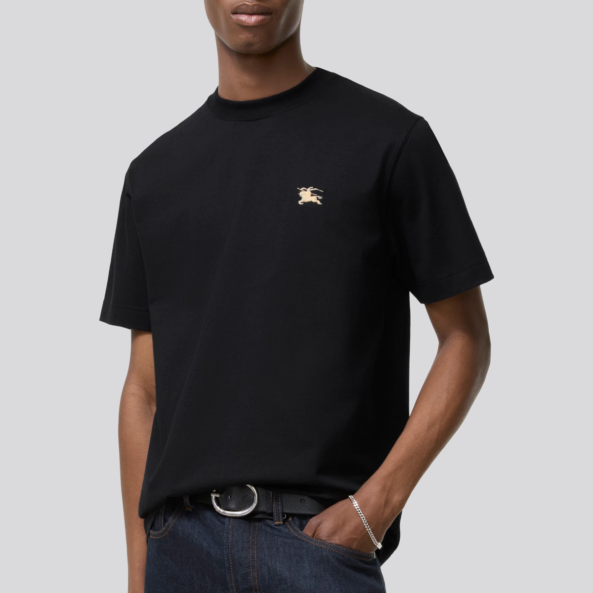 Camiseta Negra Burberry Gold Horse Embroidered