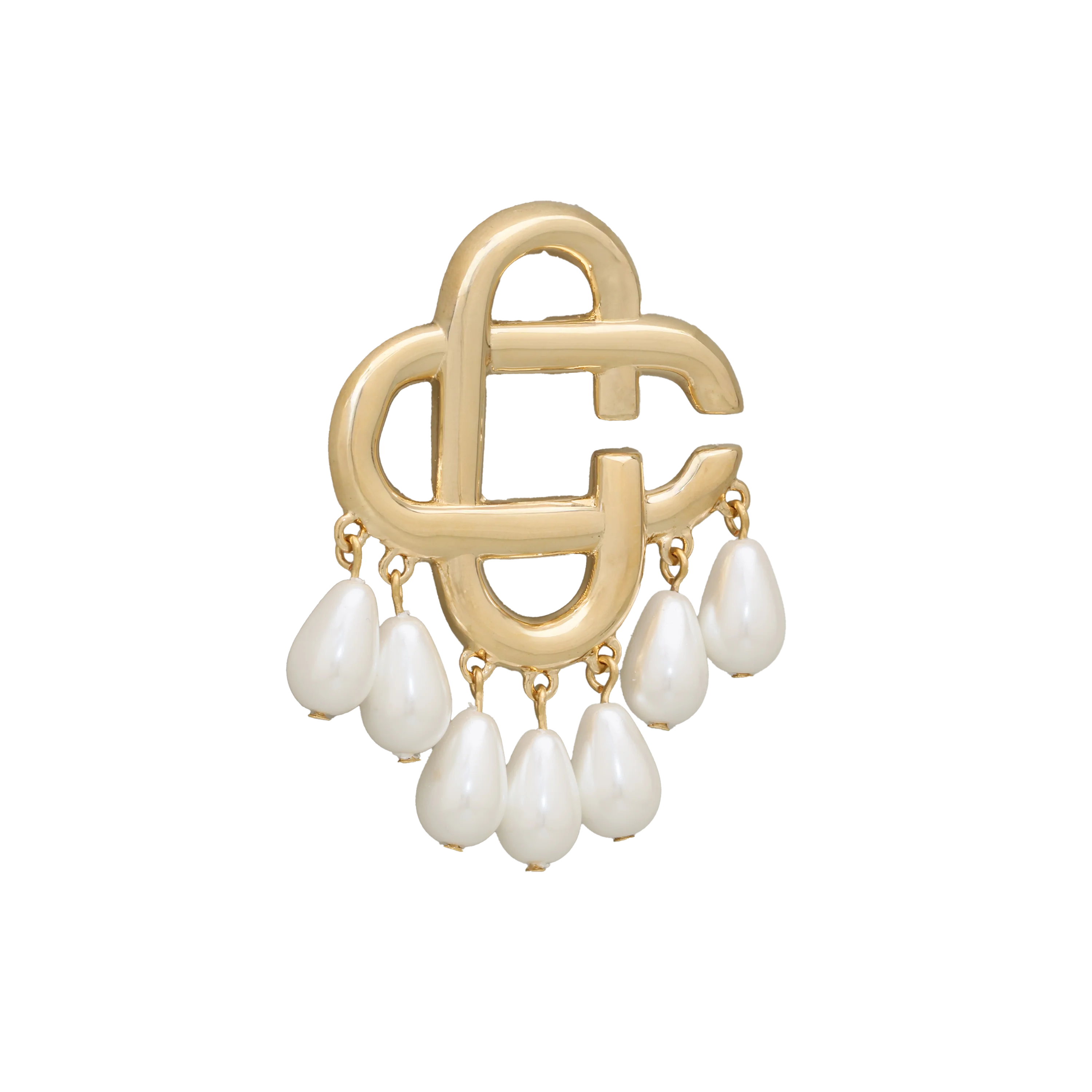 Aretes Dorados Casablanca Pearl Drop Logo Earrings
