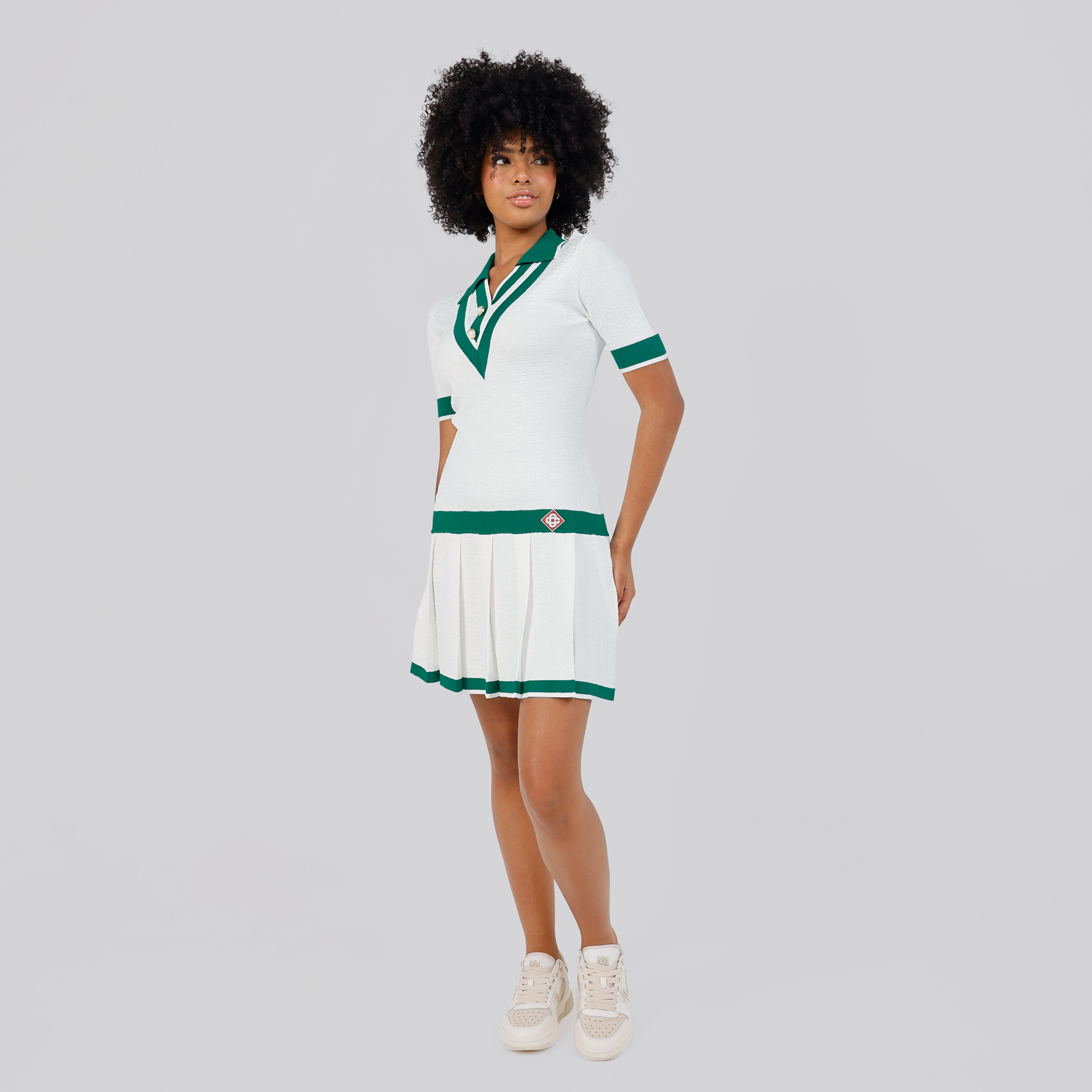 Vestido Blanco Casablanca Verde Logo Patche