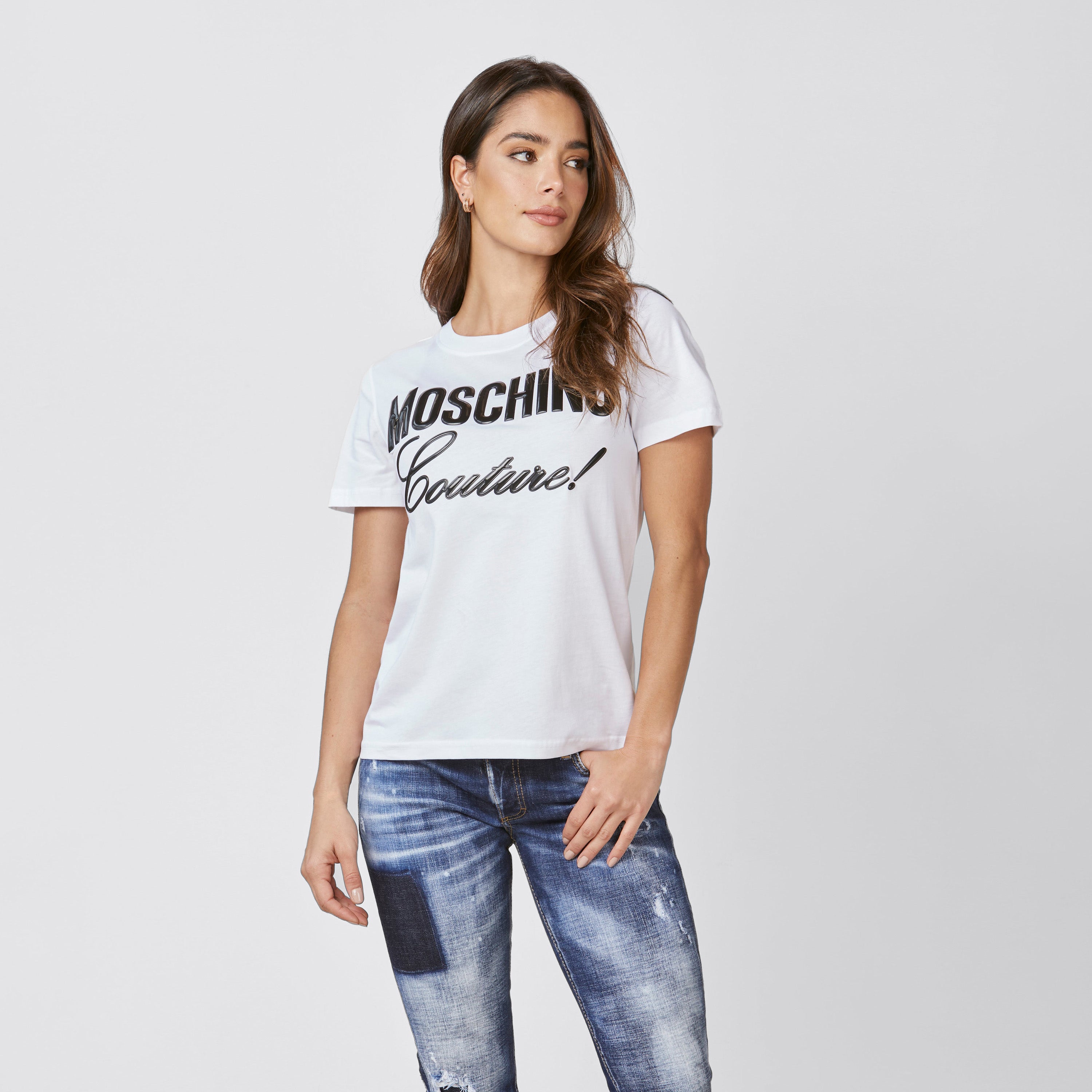 Camiseta Blanca Moschino Couture Logotipo En Relieve