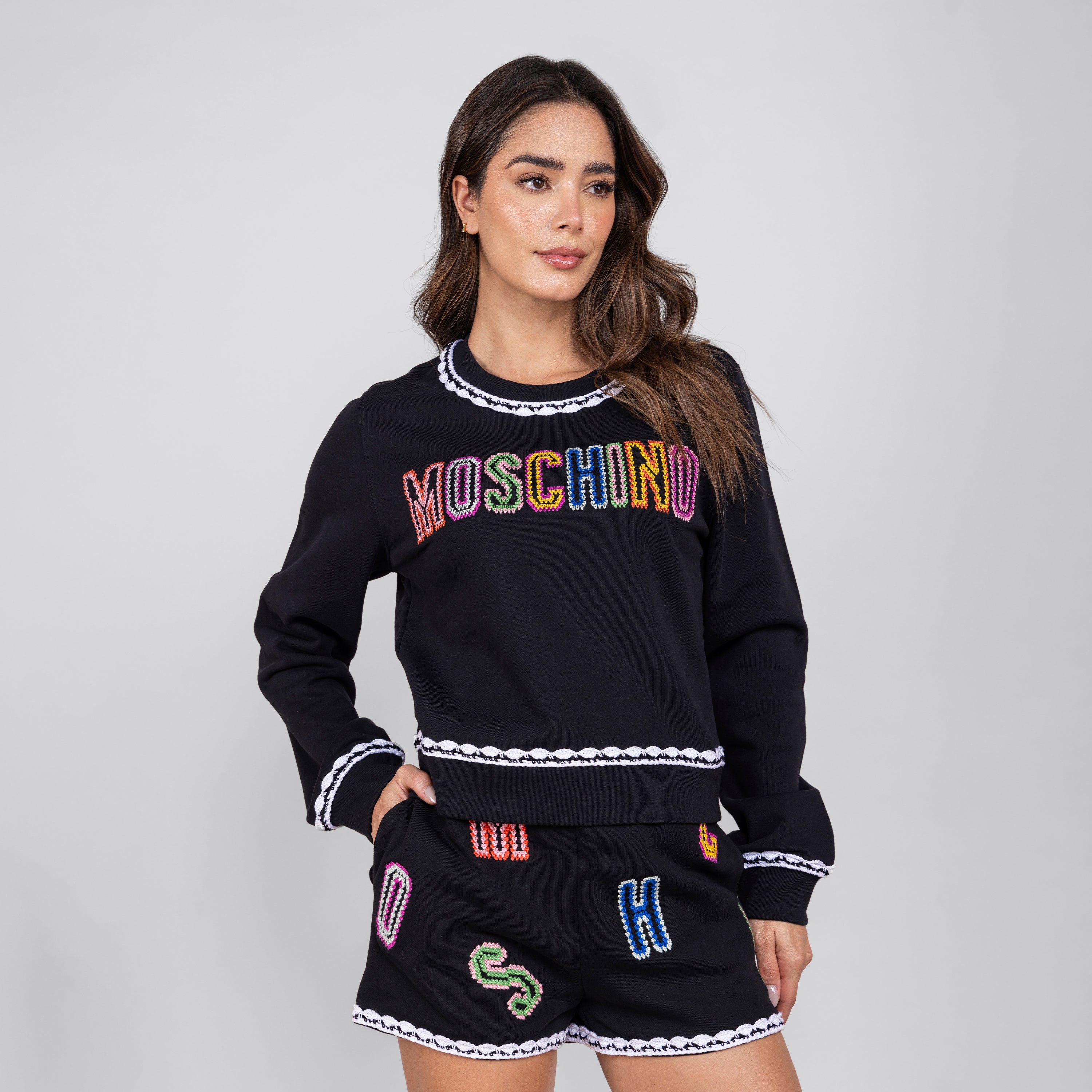 Buzo Negro Moschino Couture Multicolor Logo