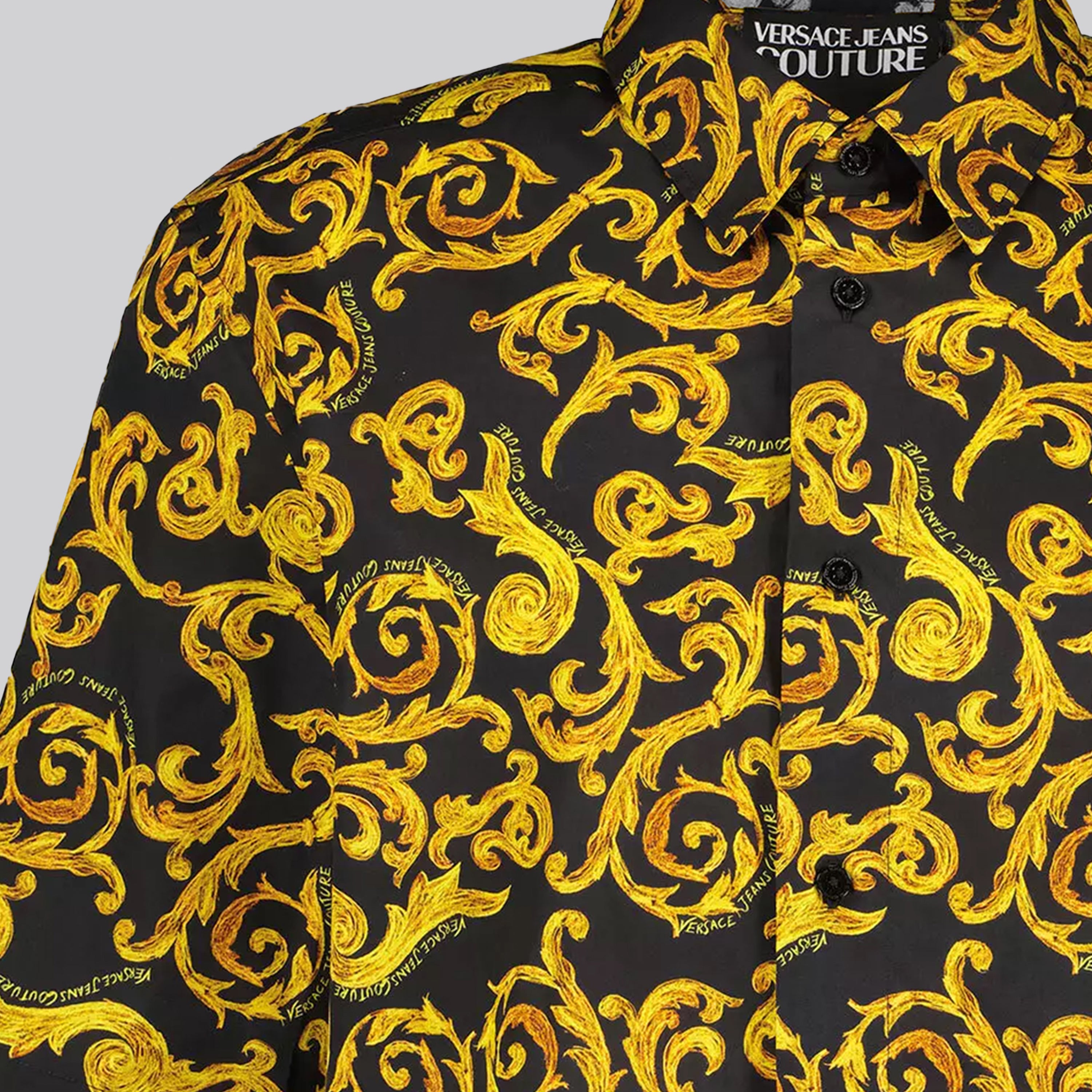 Camisa Negra Versace Couture Baroque Manga Corta