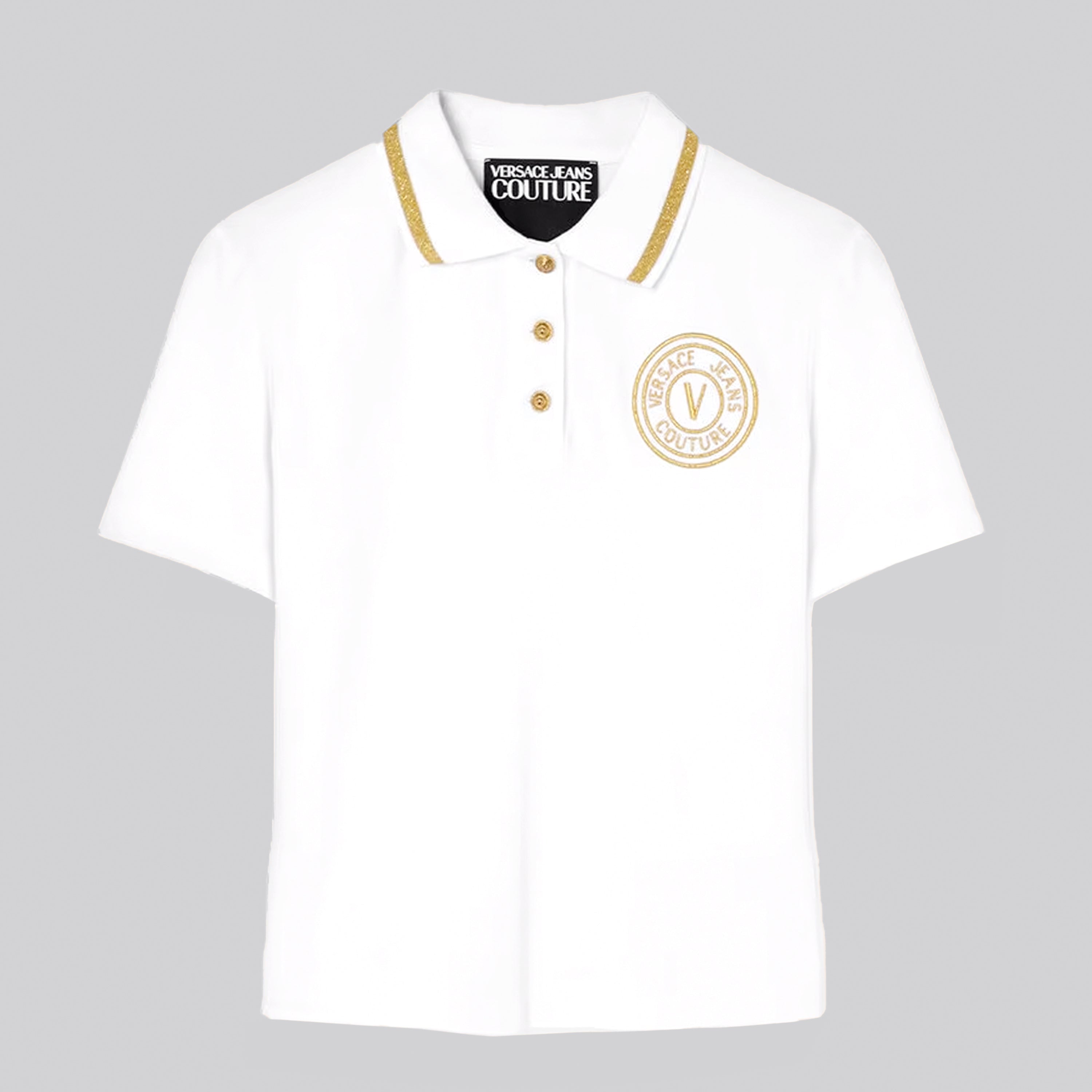 Camiseta Tipo Polo Blanca Versace Couture Cotton Piquet