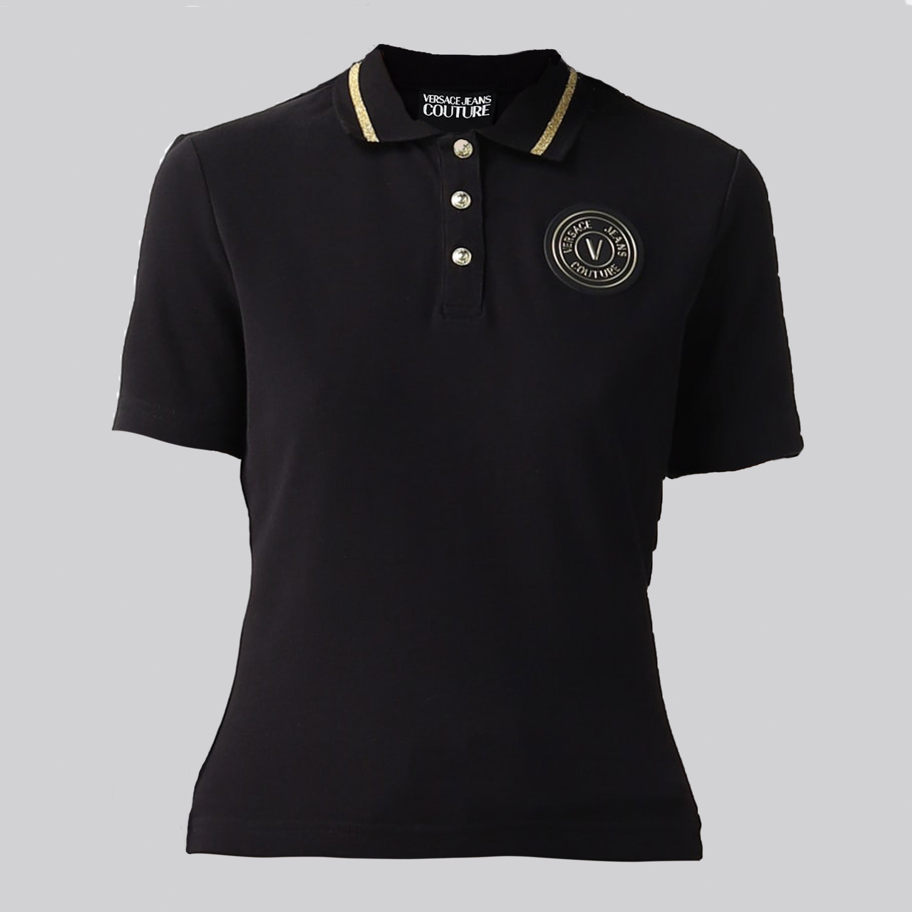 Camiseta Tipo Polo Negra Versace Couture Cotton Piquet