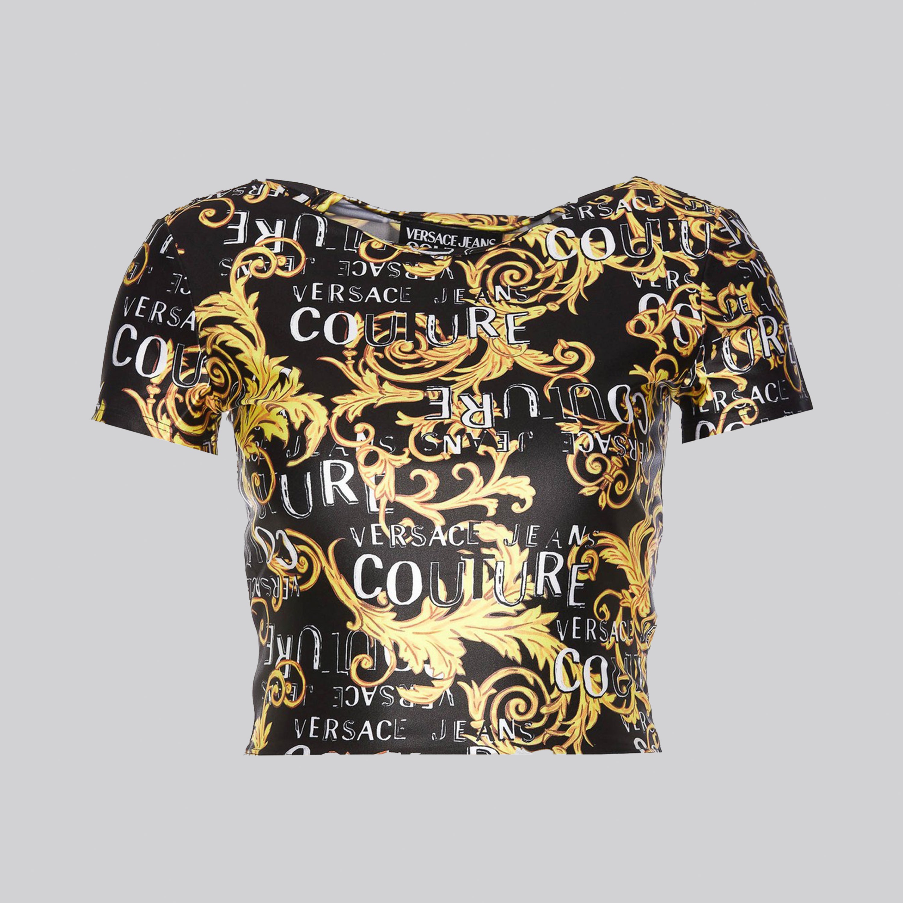 Camiseta Negra Versace Couture Satin Cinz Print