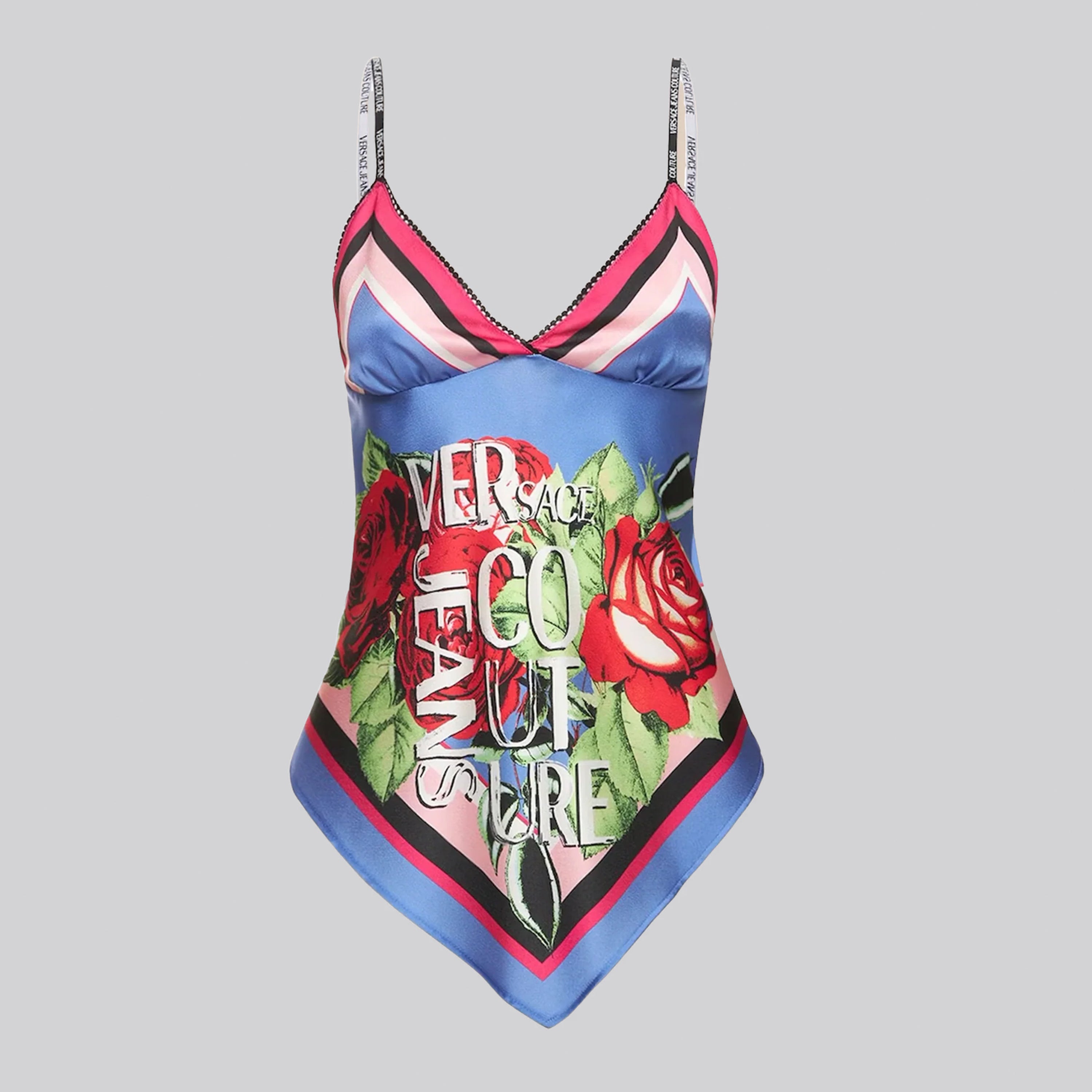 Top Multicolor Versace Couture Roses Foulard