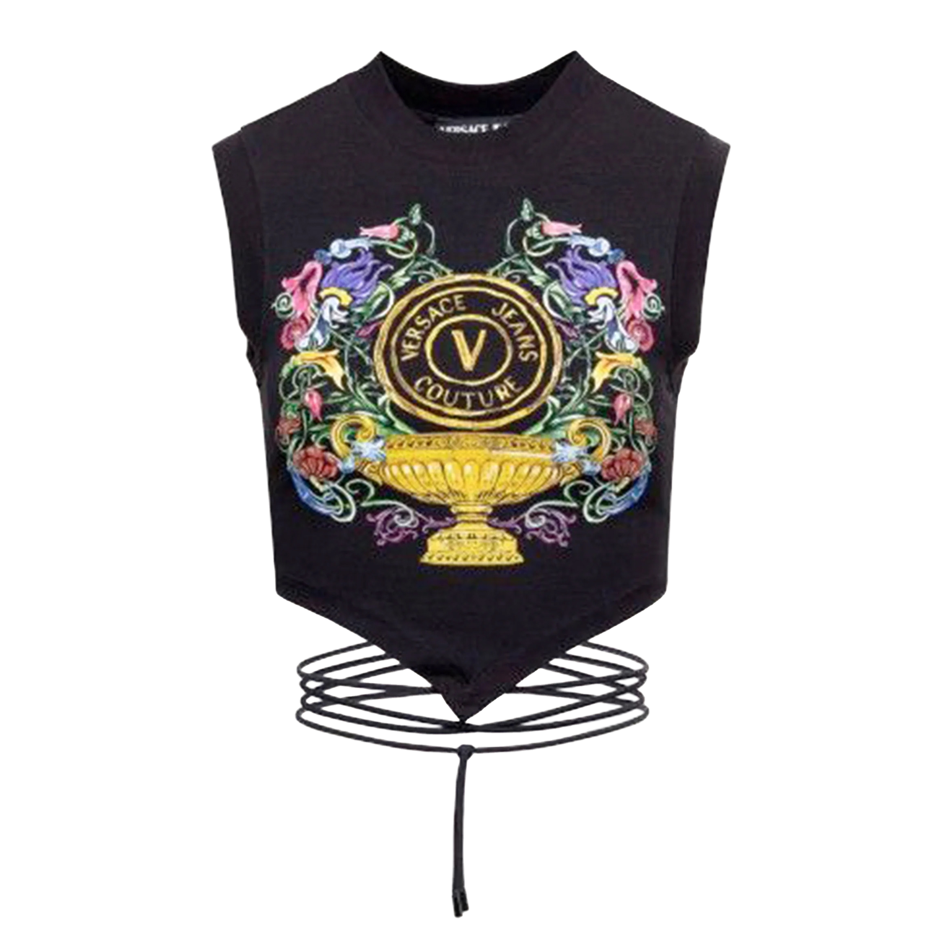Top Negro Versace Couture V Multicolor Lace