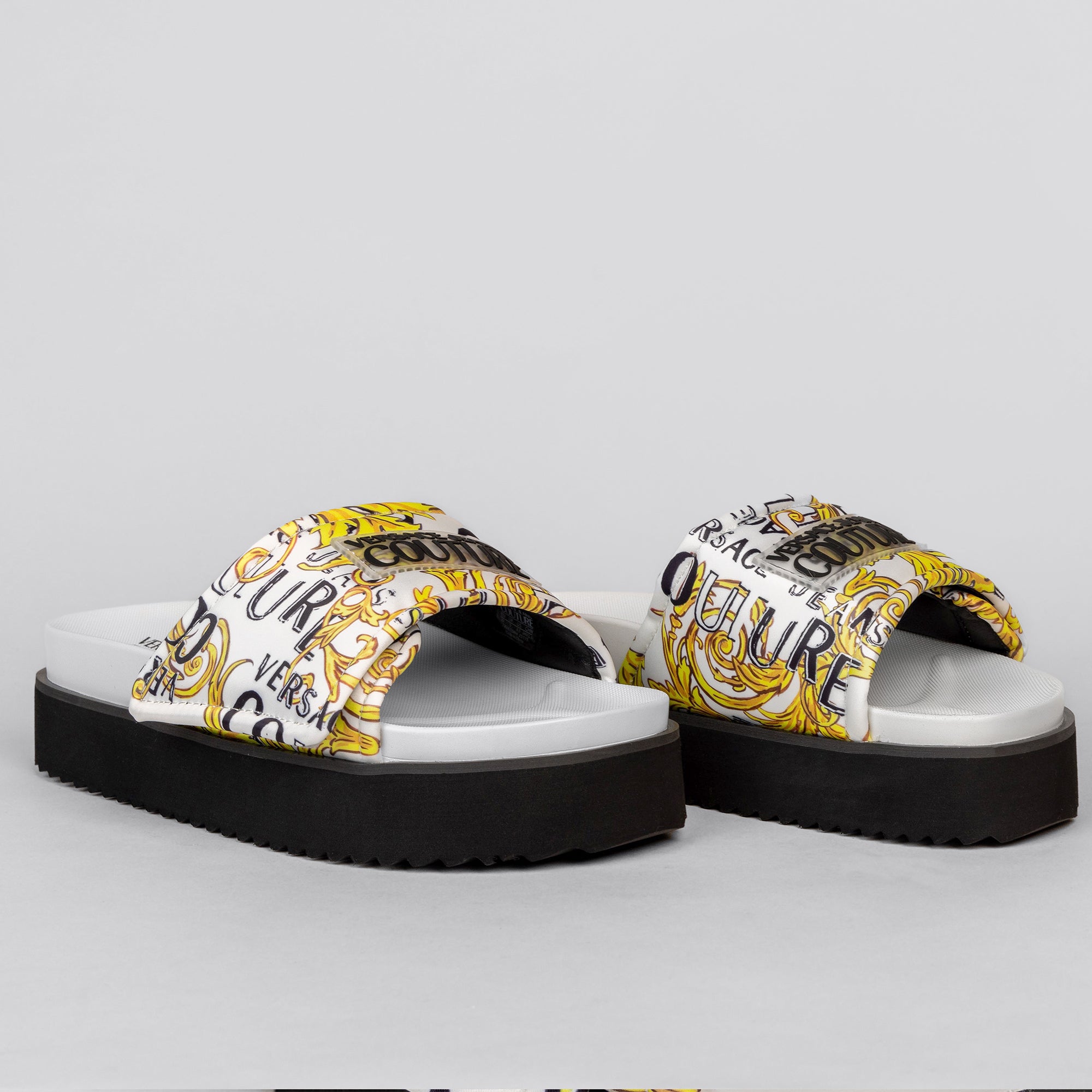 Sandalias Blancas Versace Couture Printed Satin