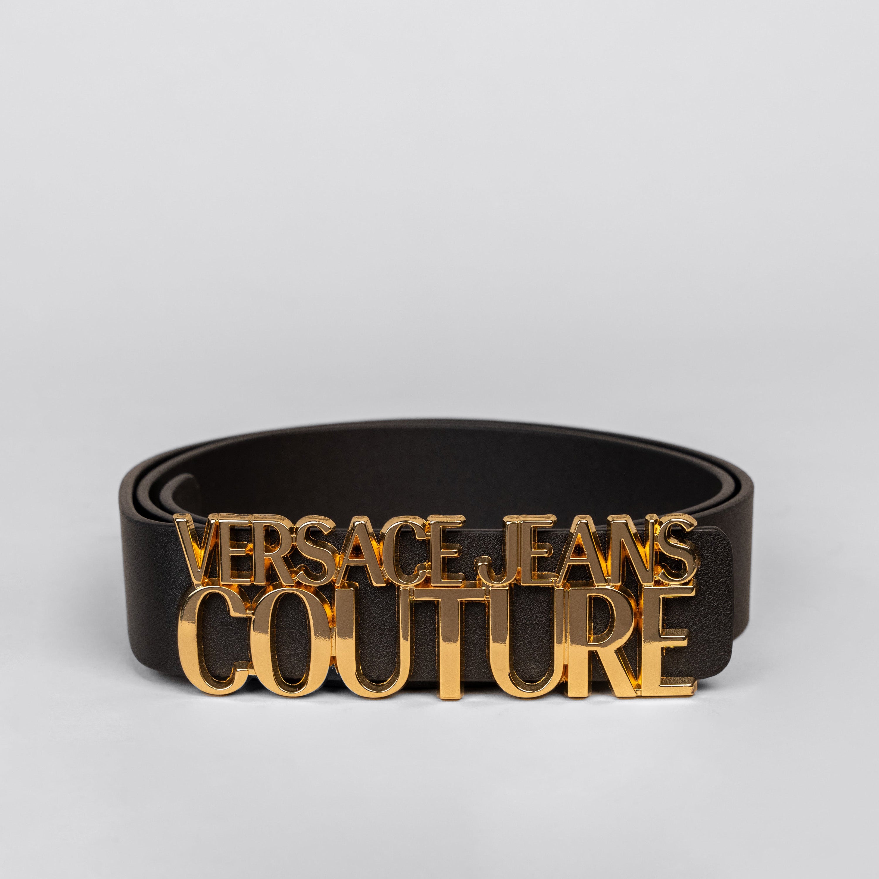 Cinturón Negro Versace Couture Dorado Plaque