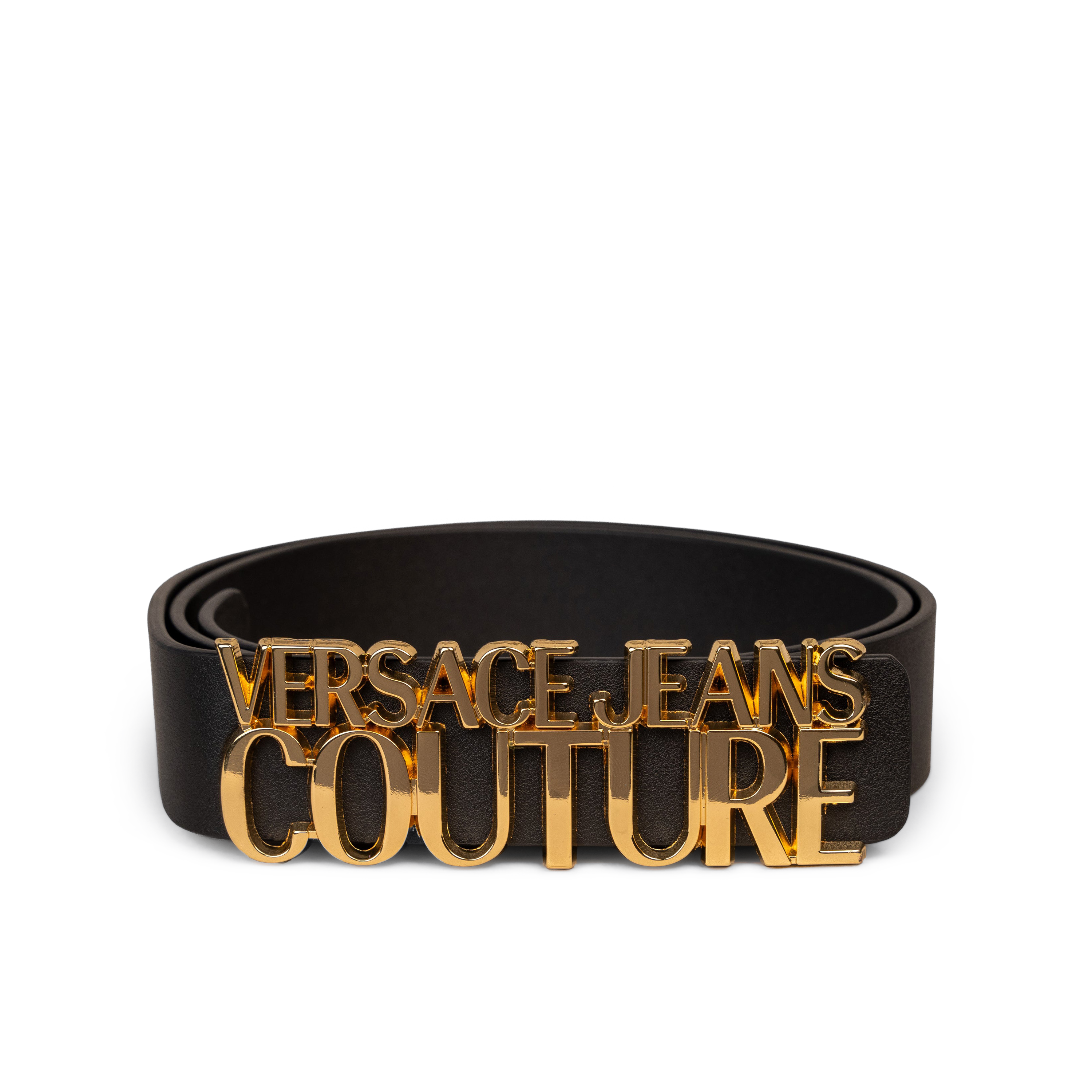 Cinturón Negro Versace Couture Dorado Plaque