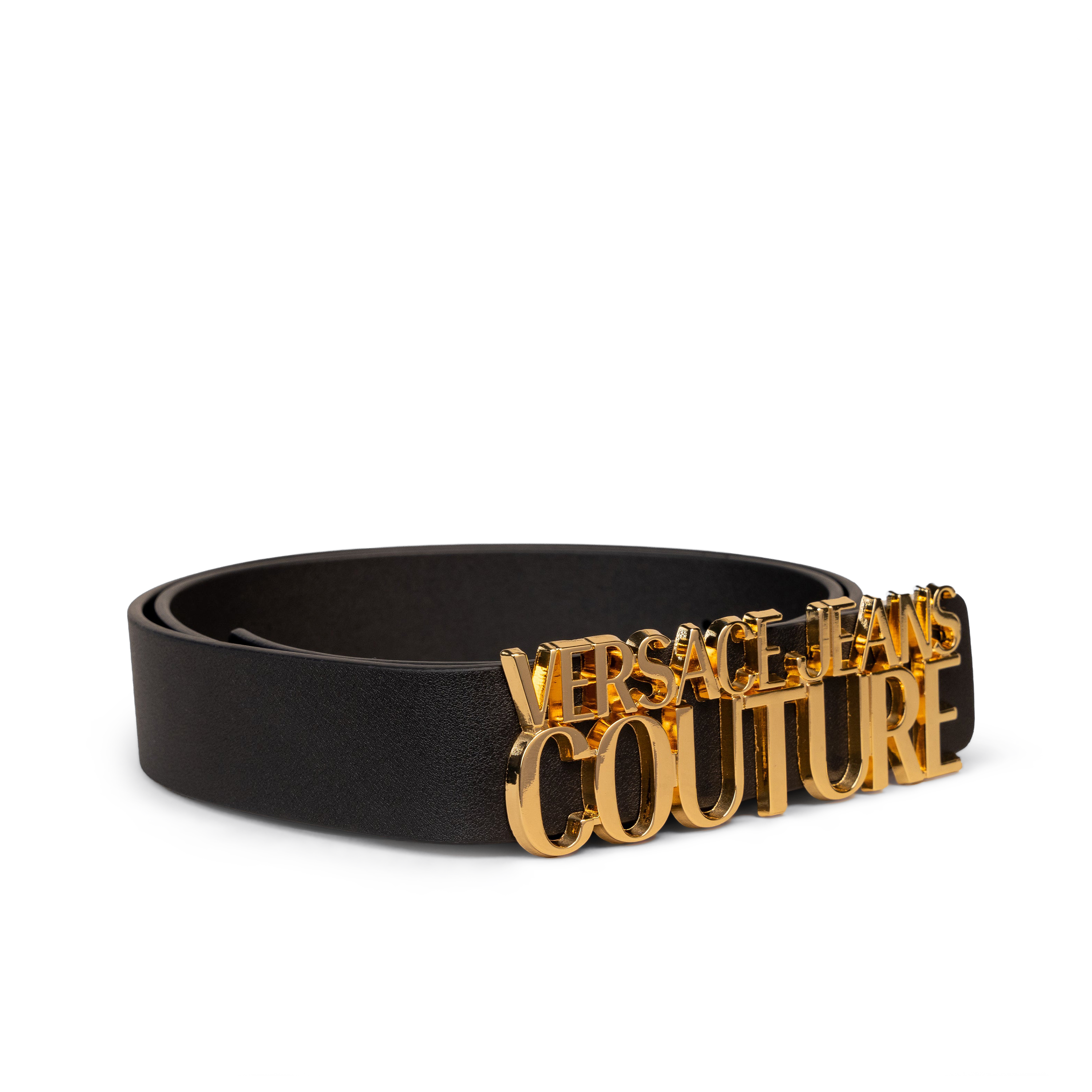 Cinturón Negro Versace Couture Dorado Plaque