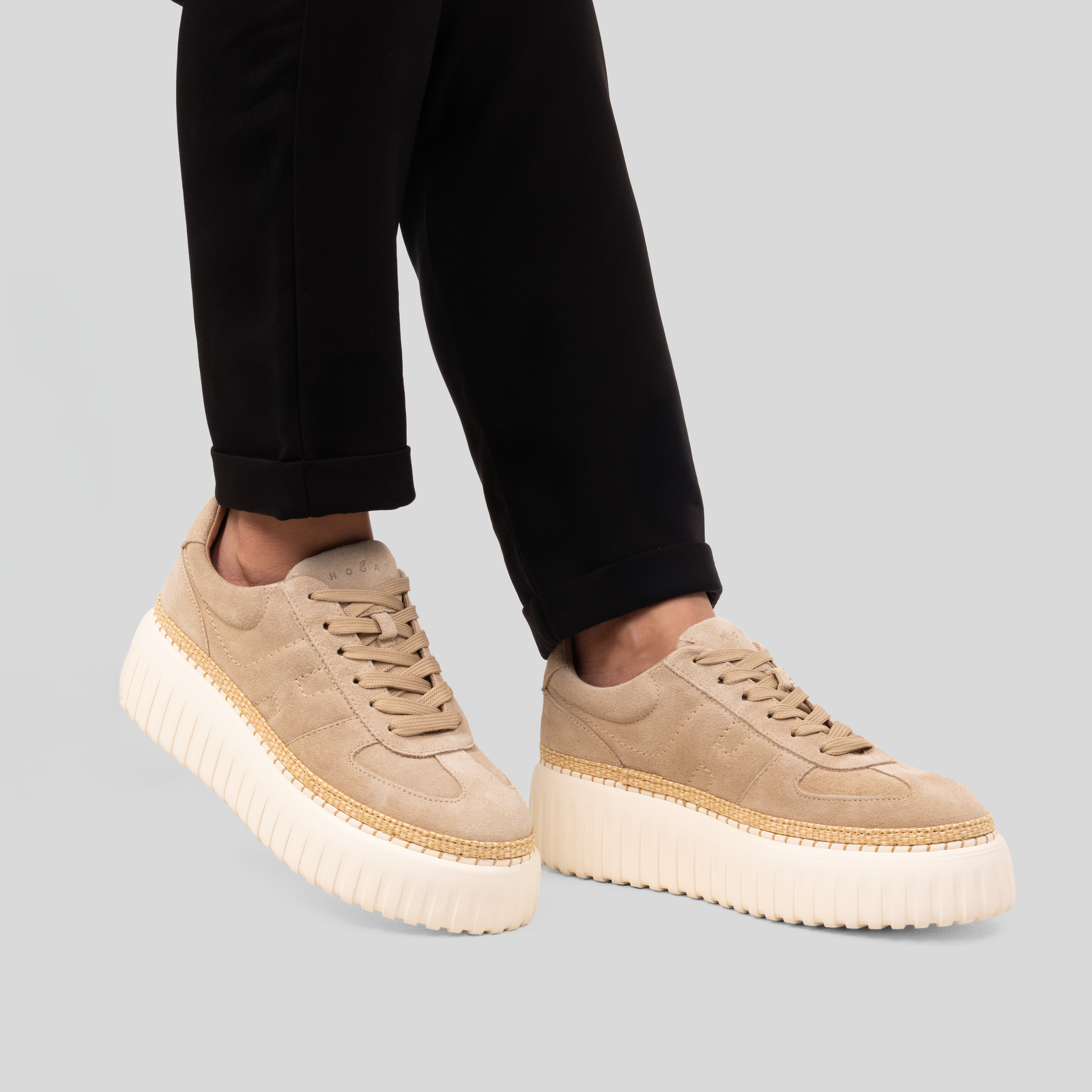 Sneakers Beige Hogan H Stripes Allacciato