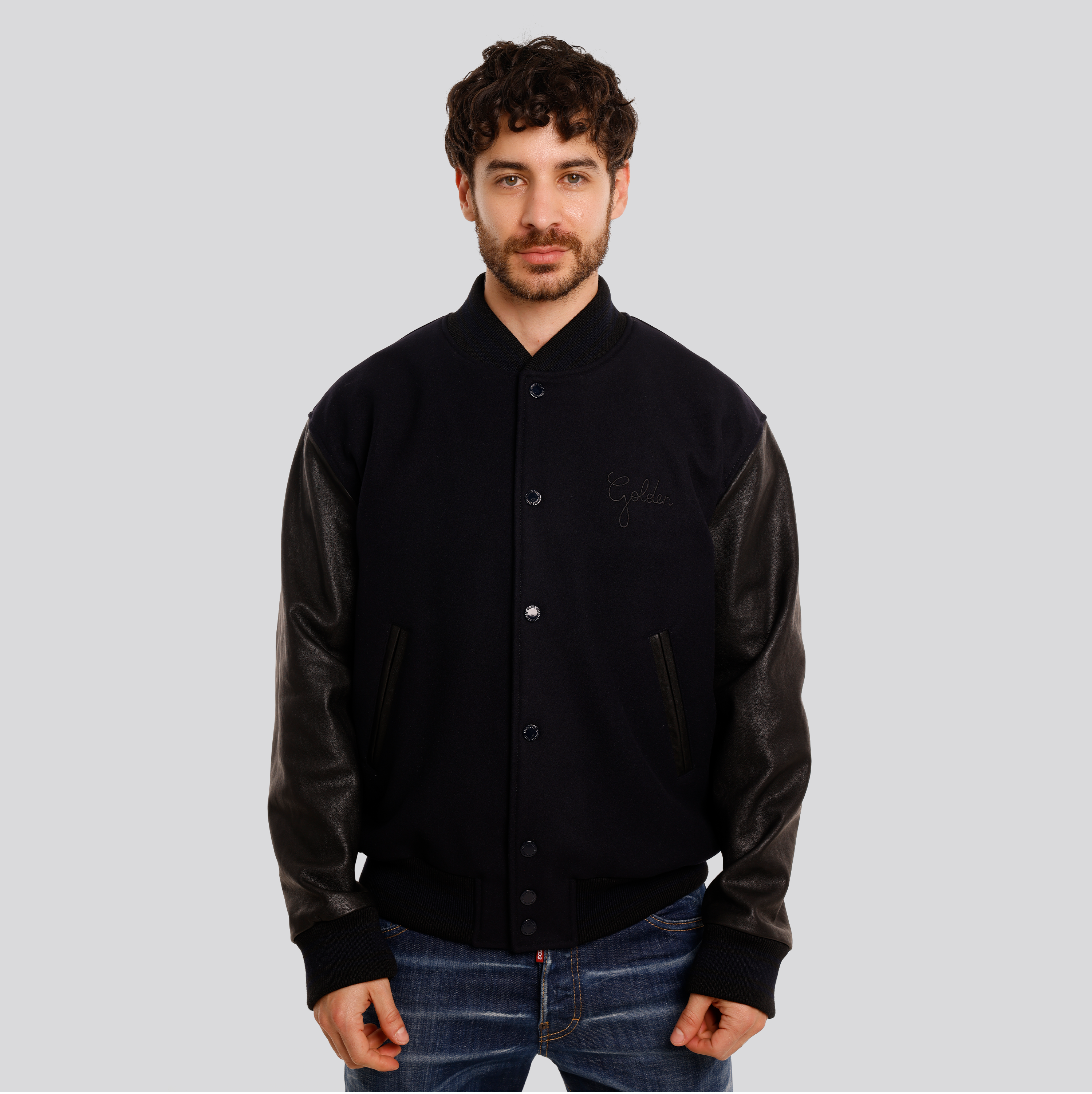 Apparel Azul Golden Goose Cloth Wool Blend And Distressed Leather Sleeves