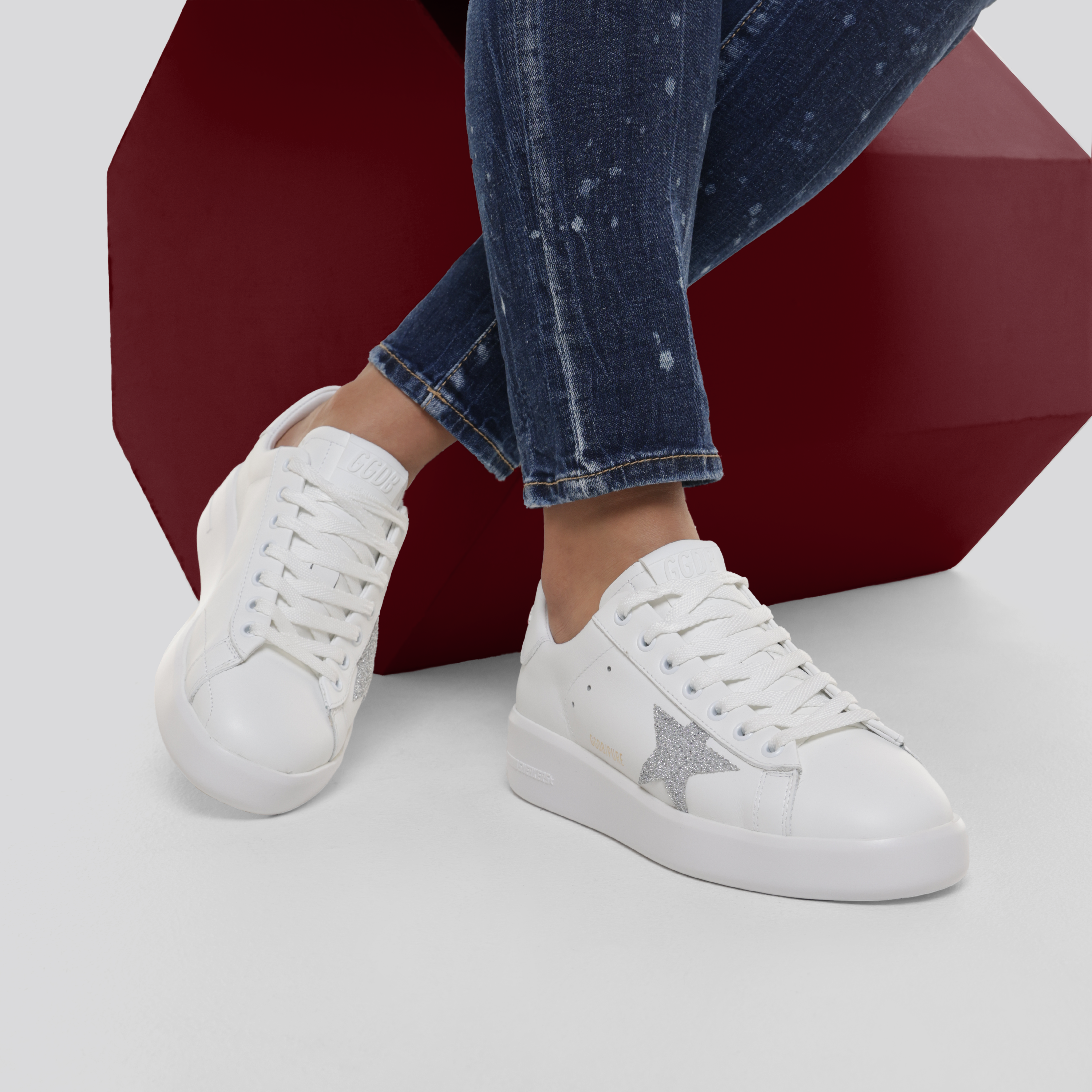 Sneaker White Golden Goose Pure Star Heel Crystal