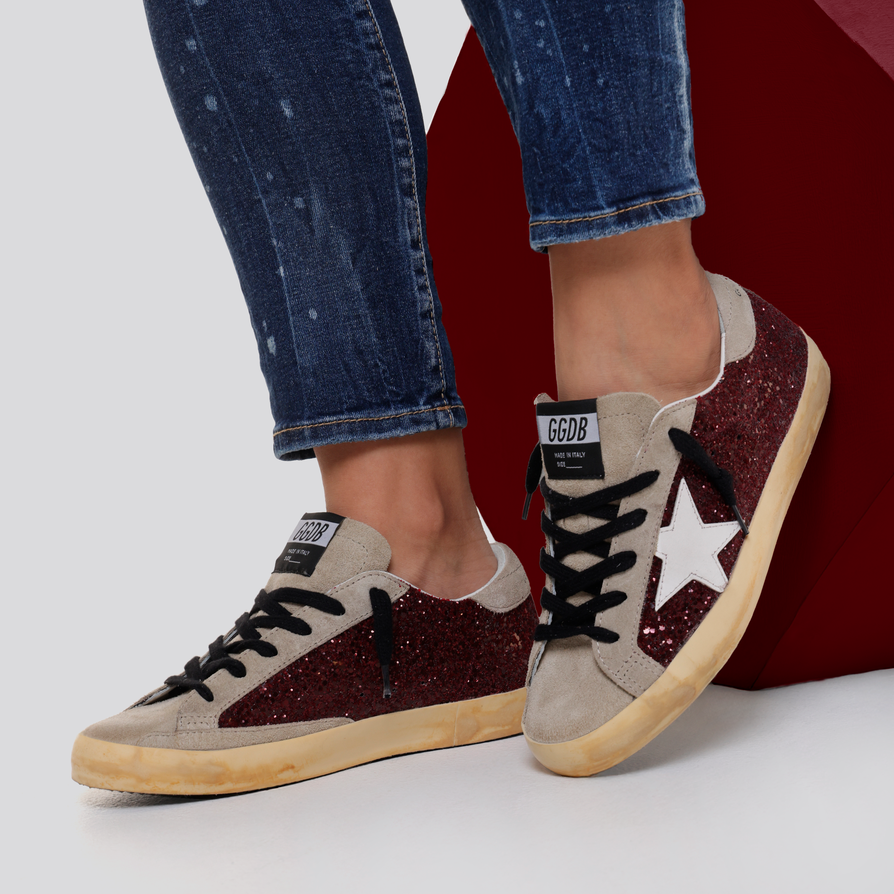 Sneaker Bordeaux Golden Goose Super-Star Glitter