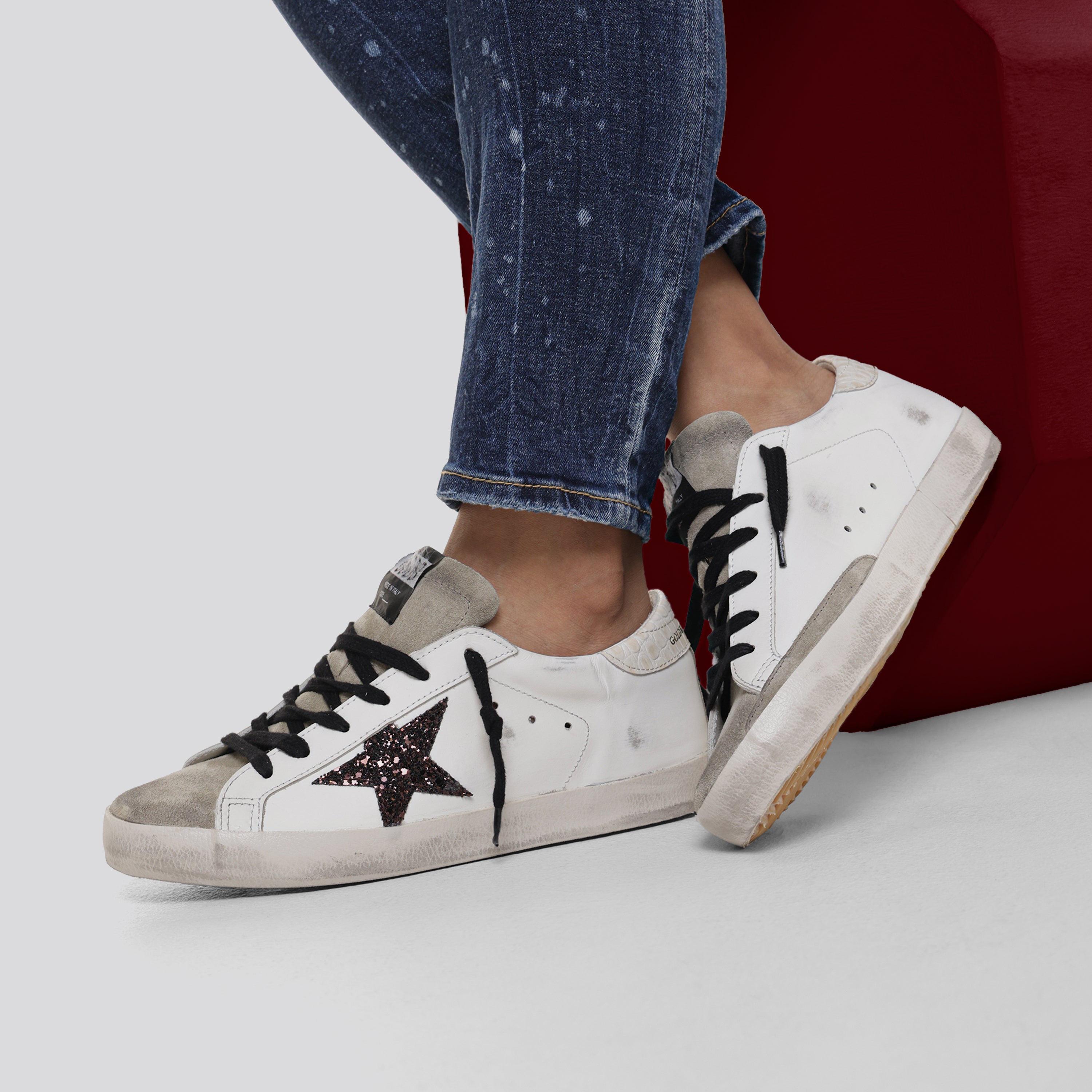 Sneaker White Taupe Golden Goose Super-Star Cocco Print