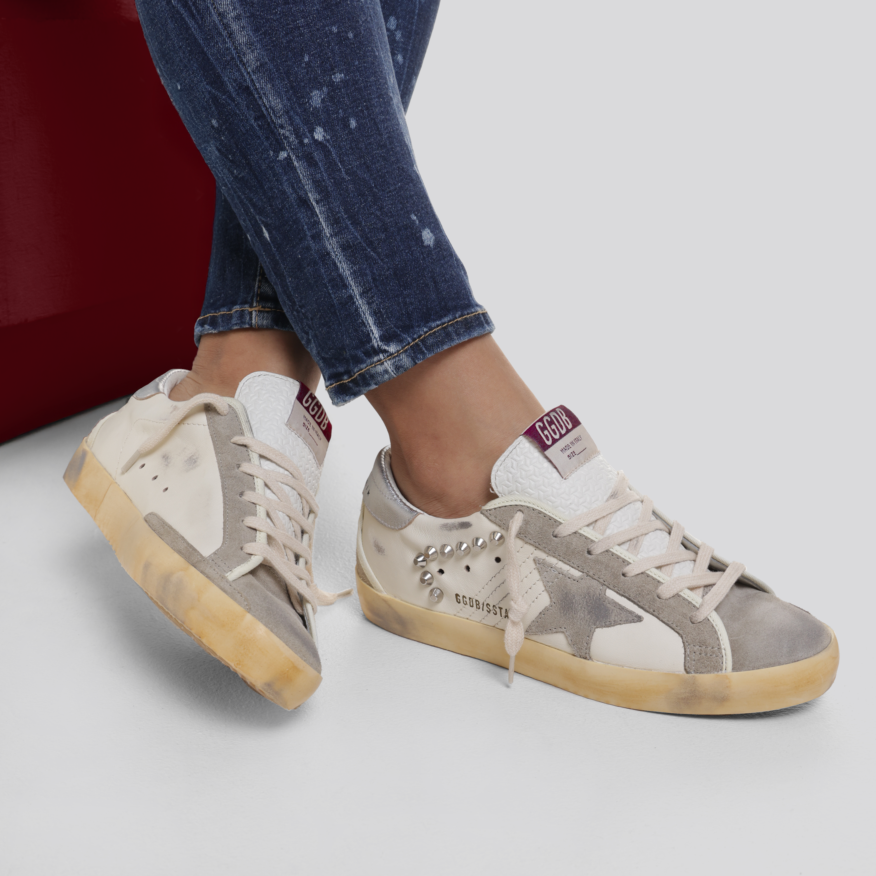 Sneakers Beige Golden Goose Super-Star Studs Suede