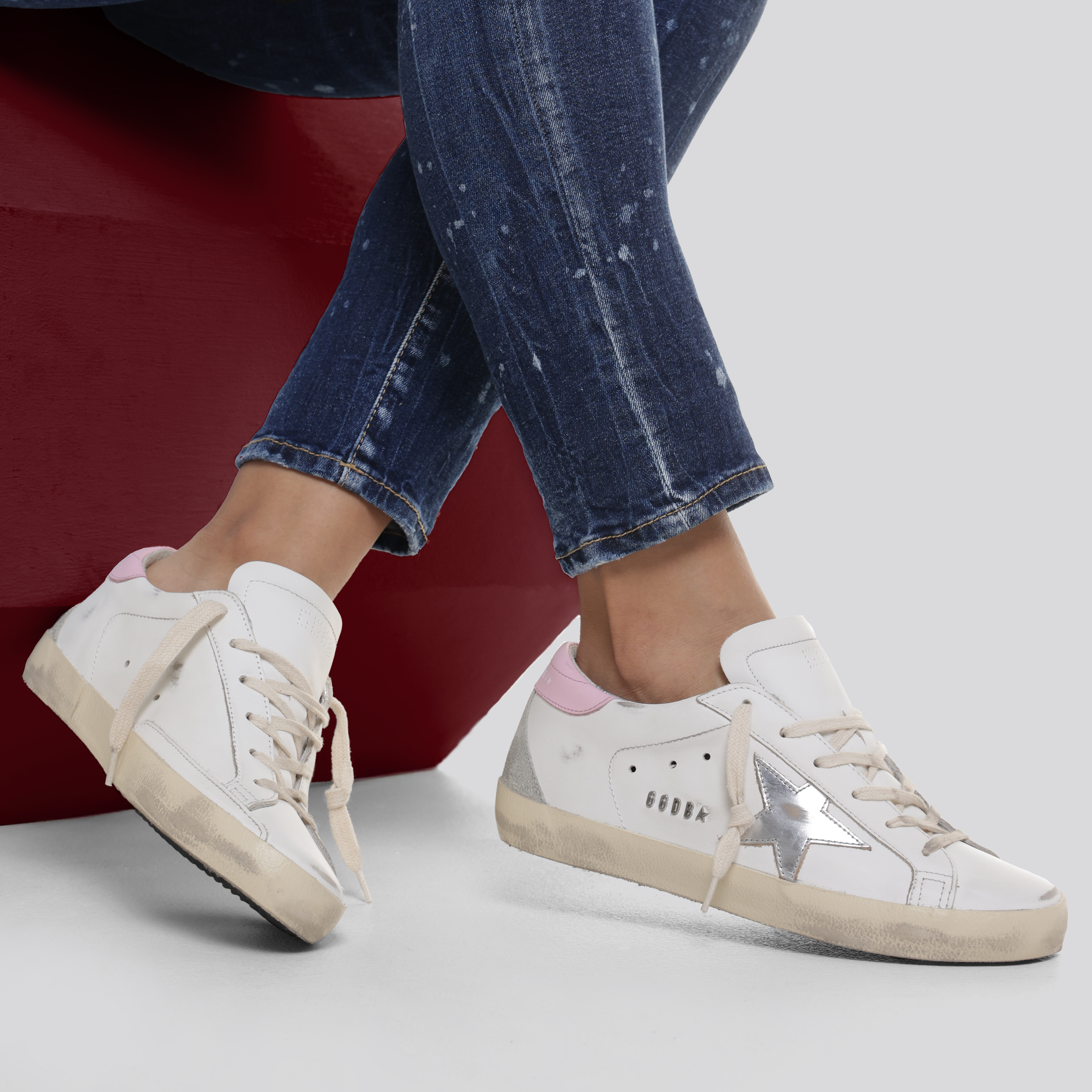 Sneakers Blanco Rosado Golden Goose Super-Star Laminated