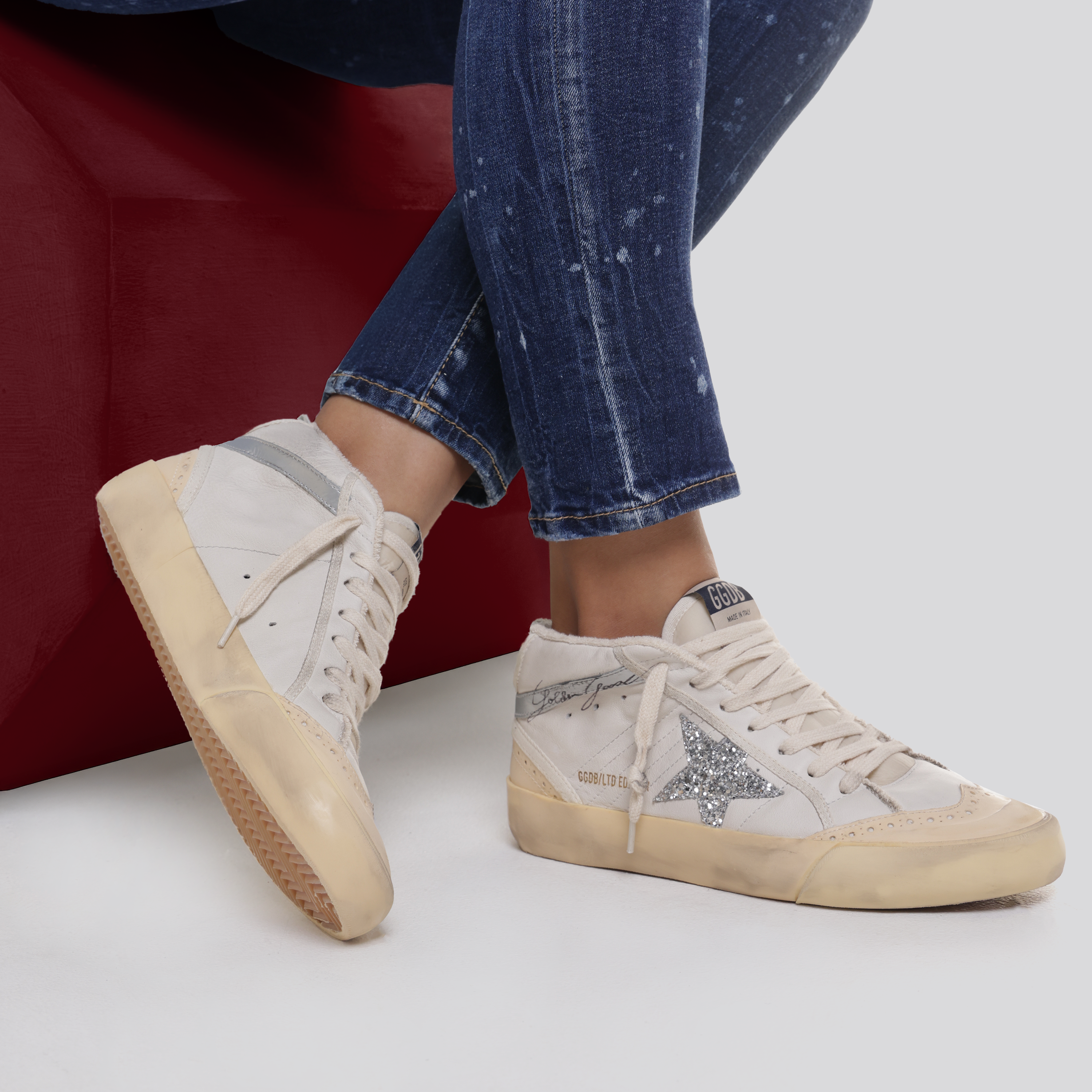 Sneakers Blancos Golden Goose Mid Star Glitter