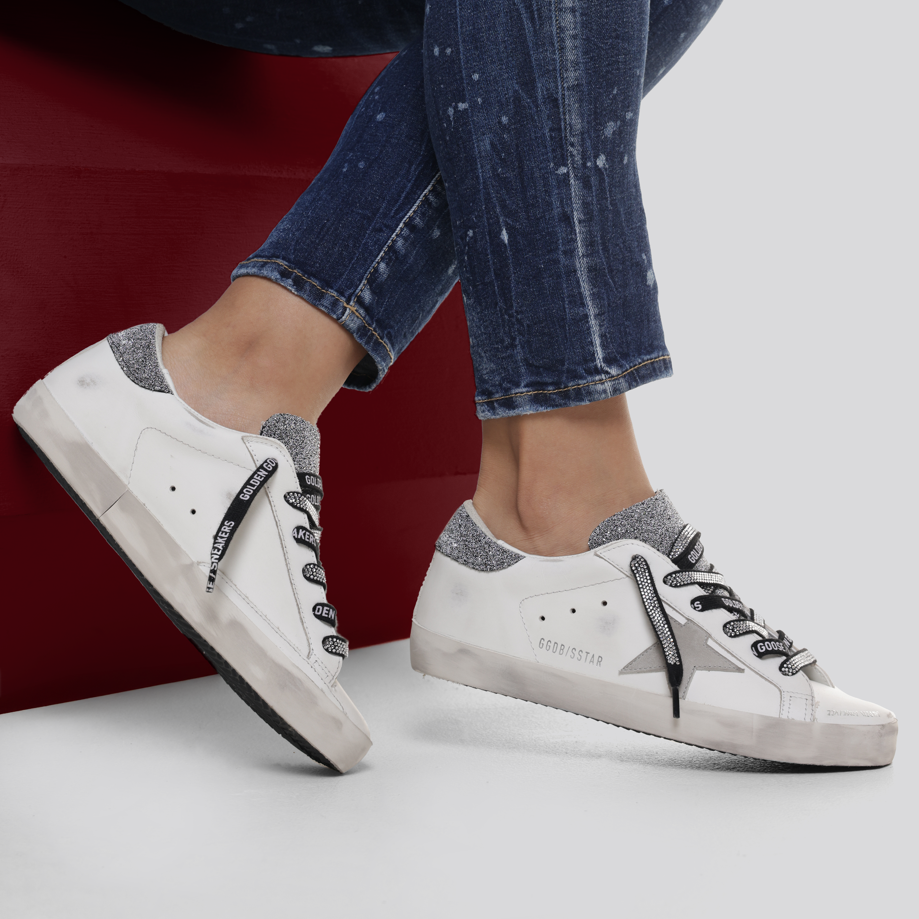 Sneakers Blanco Plateado Golden Goose Super-Star Crystal Tongue