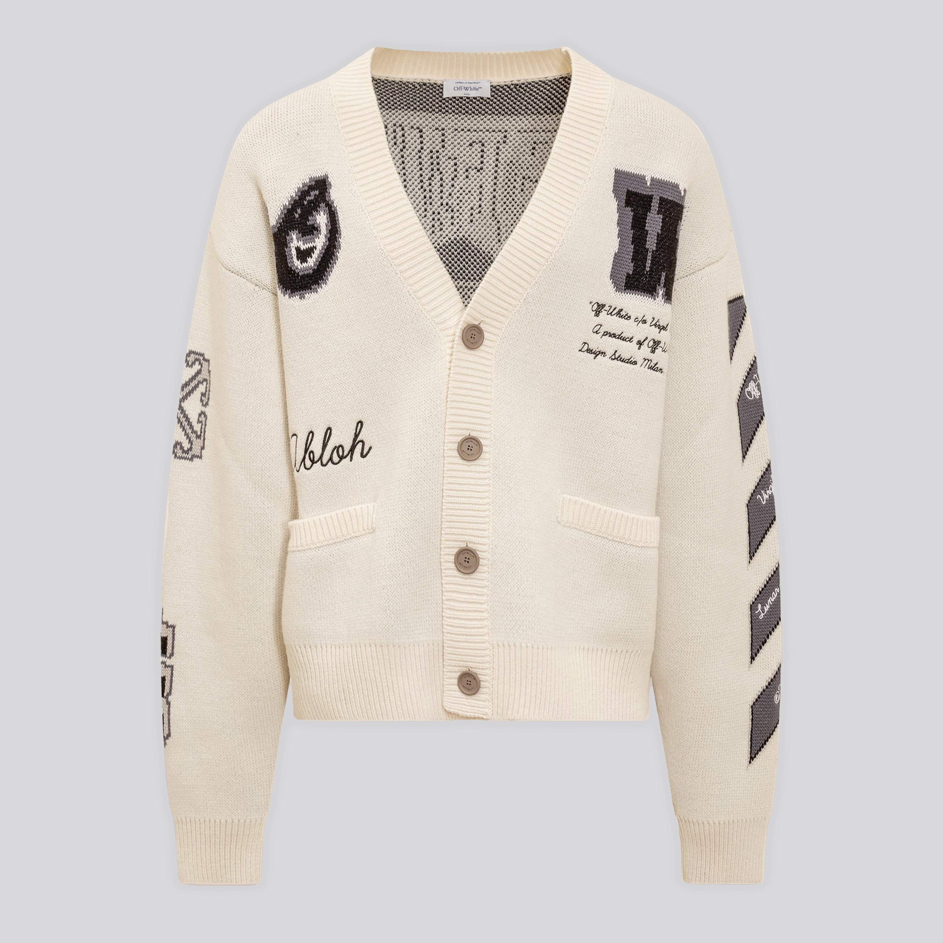 Suéter Beige Off-White Cardigan Negro Moon Vars