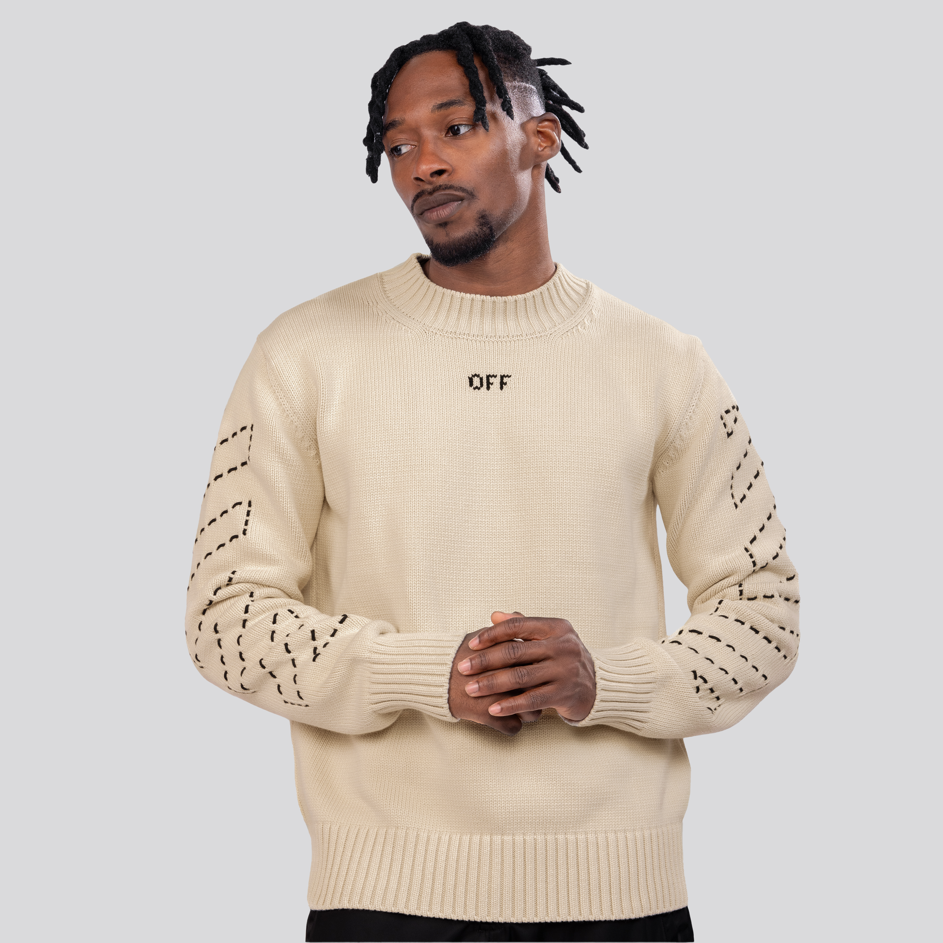 Suéter Beige Off-White Stitch Arrow Diags